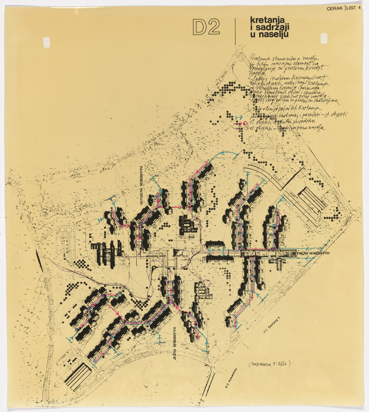 Darko Marušić, Milenija Marušić, Nedeljko Borovnica. Cerak Vinogradi Housing Estate, Belgrade, Serbia (Scheme for pedestrian paths in the neiborhood, 1978). 1977–1987