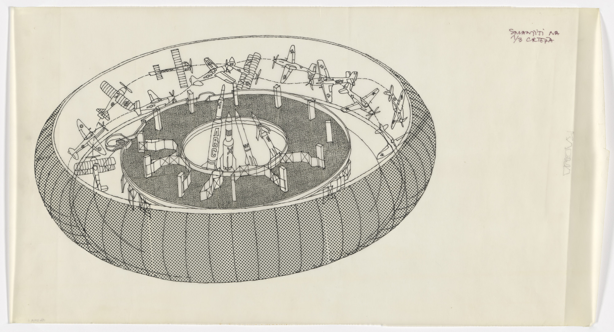 Ivan Štraus. Aeronautical Museum, Belgrade, Serbia (Axonometric drawing and organizational scheme). 1969–1989