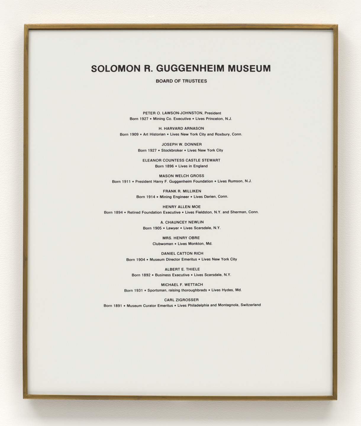 Hans Haacke. Solomon R. Guggenheim Museum Board of Trustees. 1974