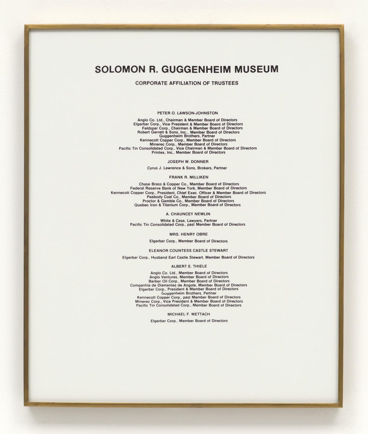 Hans Haacke. Solomon R. Guggenheim Museum Board of Trustees. 1974