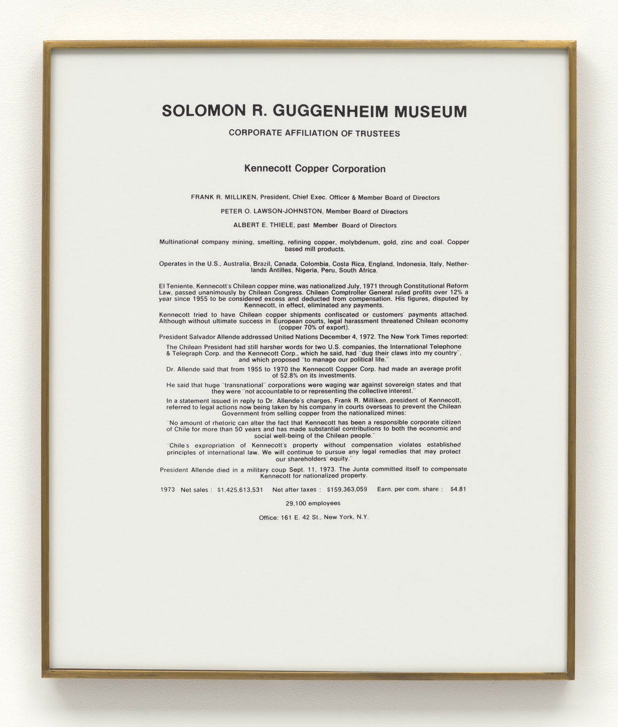 Hans Haacke. Solomon R. Guggenheim Museum Board of Trustees. 1974
