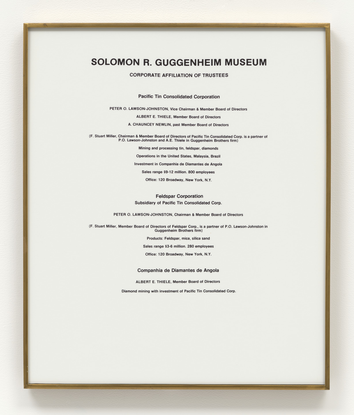 Hans Haacke. Solomon R. Guggenheim Museum Board of Trustees. 1974