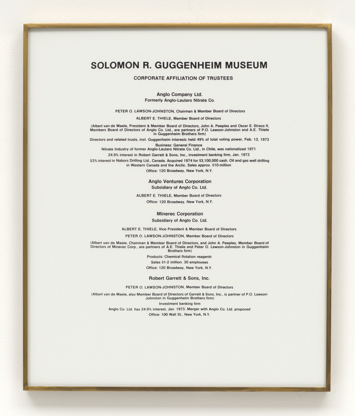 Hans Haacke. Solomon R. Guggenheim Museum Board of Trustees. 1974