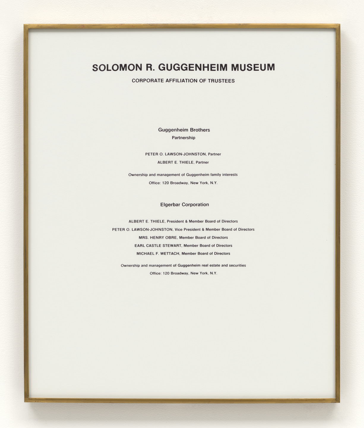 Hans Haacke. Solomon R. Guggenheim Museum Board of Trustees. 1974