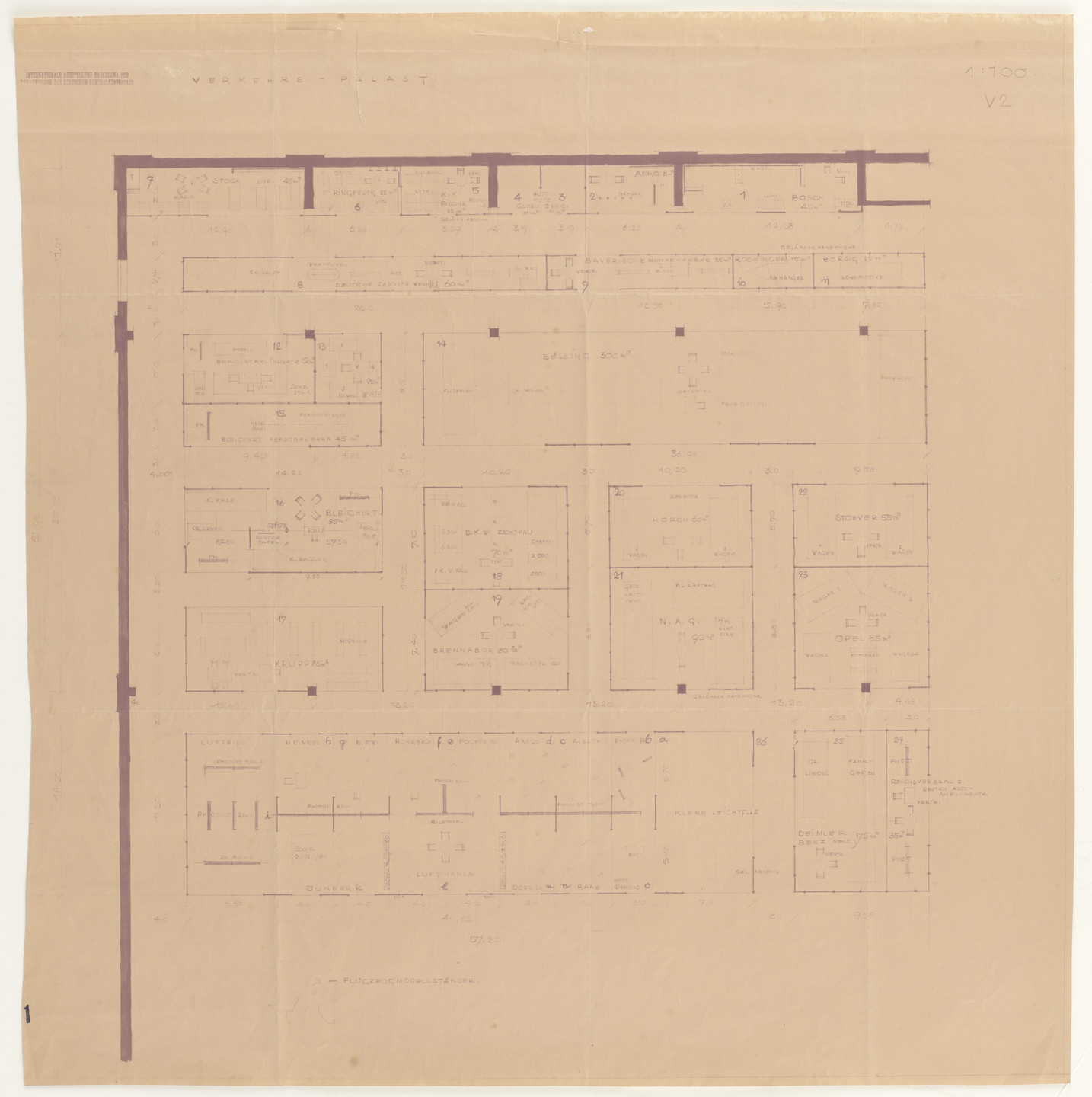 Ludwig Mies van der Rohe, Lilly Reich. Barcelona Exhibition, German Section, Textile Palace, Barcelona, Spain (Floor plan of the Transportation Palace.). 1929