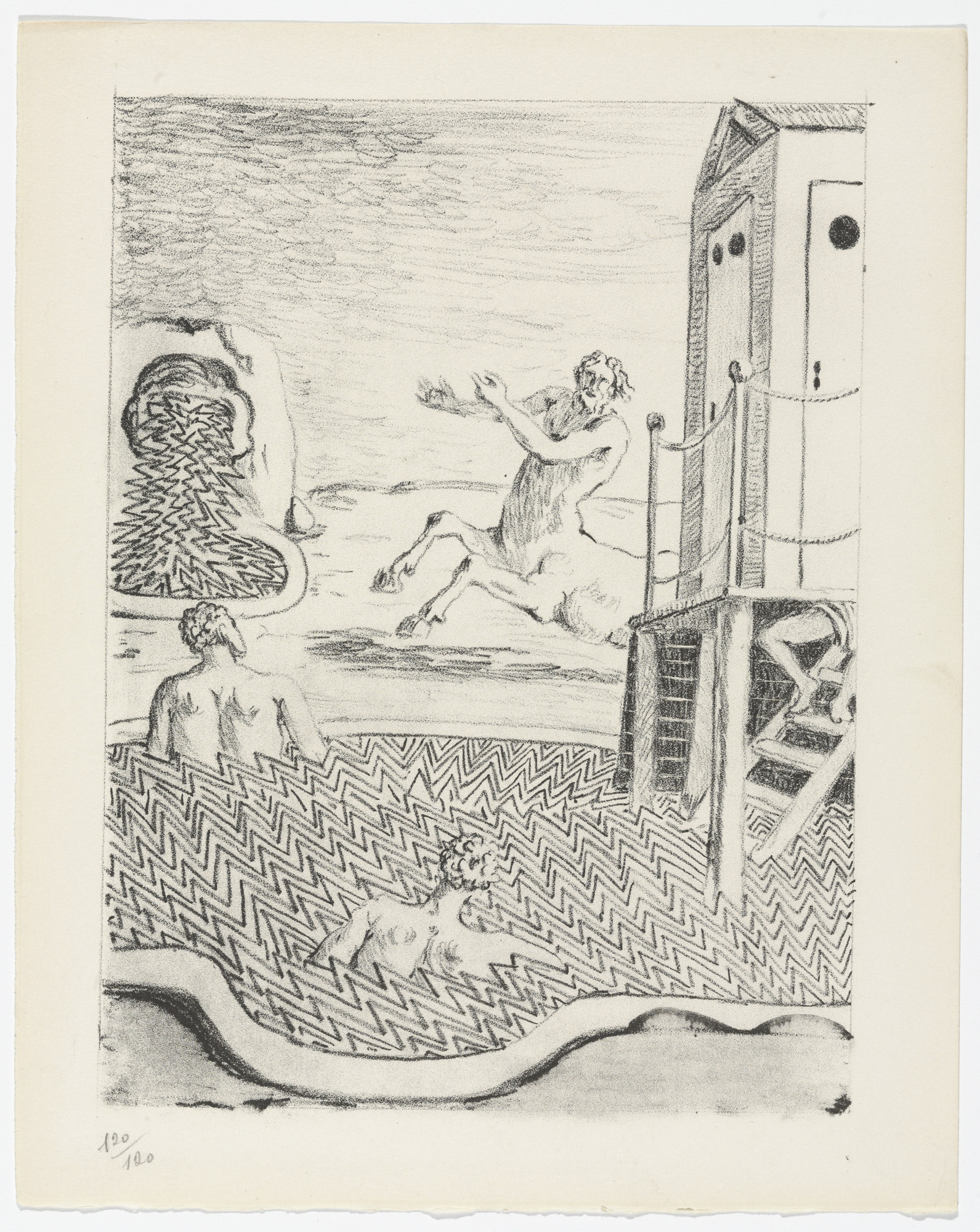 Giorgio de Chirico. Il Centauro Misterioso (The Mysterious Centaur) (plate, folio 14) from Mythologie