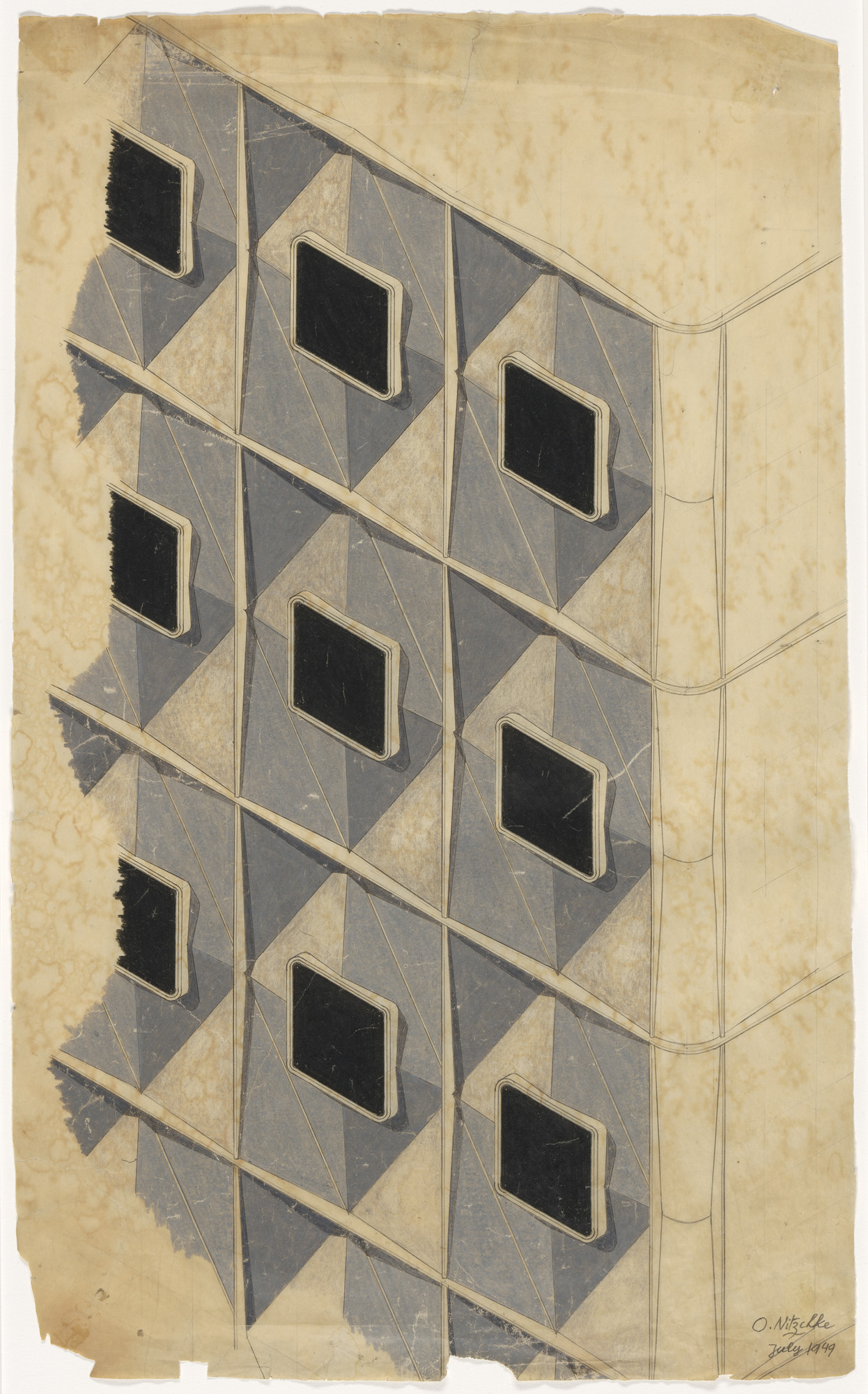 Oscar Nitzchke. Aluminum facade study for the Alcoa Building, Pittsburgh, PA