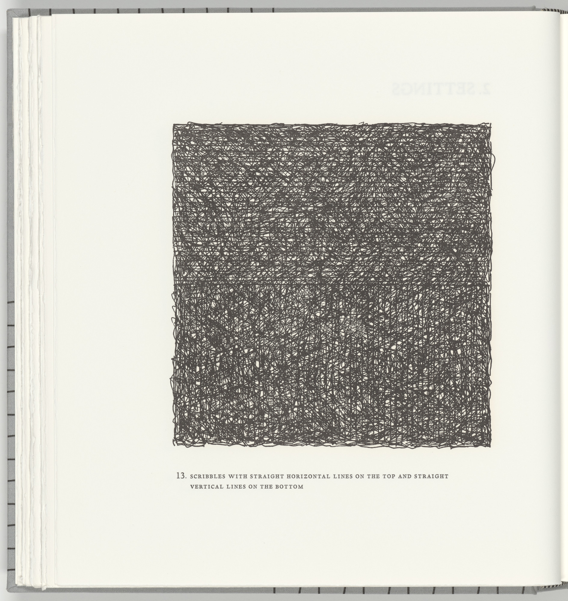 Sol LeWitt. Scribbles with Straight Horizontal Lines on the Top and Straight Vertical Lines on the Bottom (plate 13) from Squarings