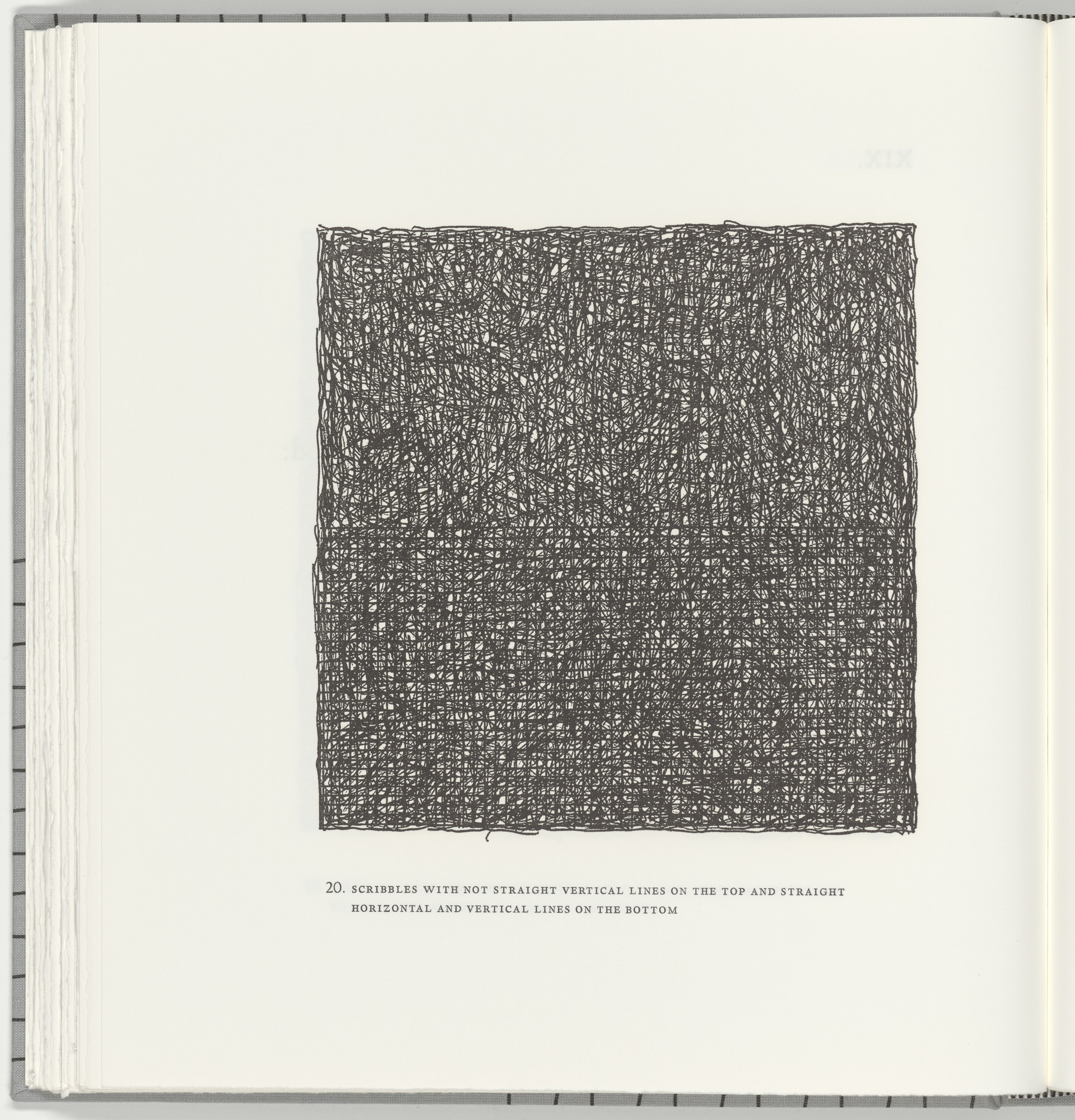 Sol LeWitt. Scribbles with Not Straight Vertical Lines on the Top and Straight Horizontal and Vertical Lines on the Bottom (plate 20) from Squarings