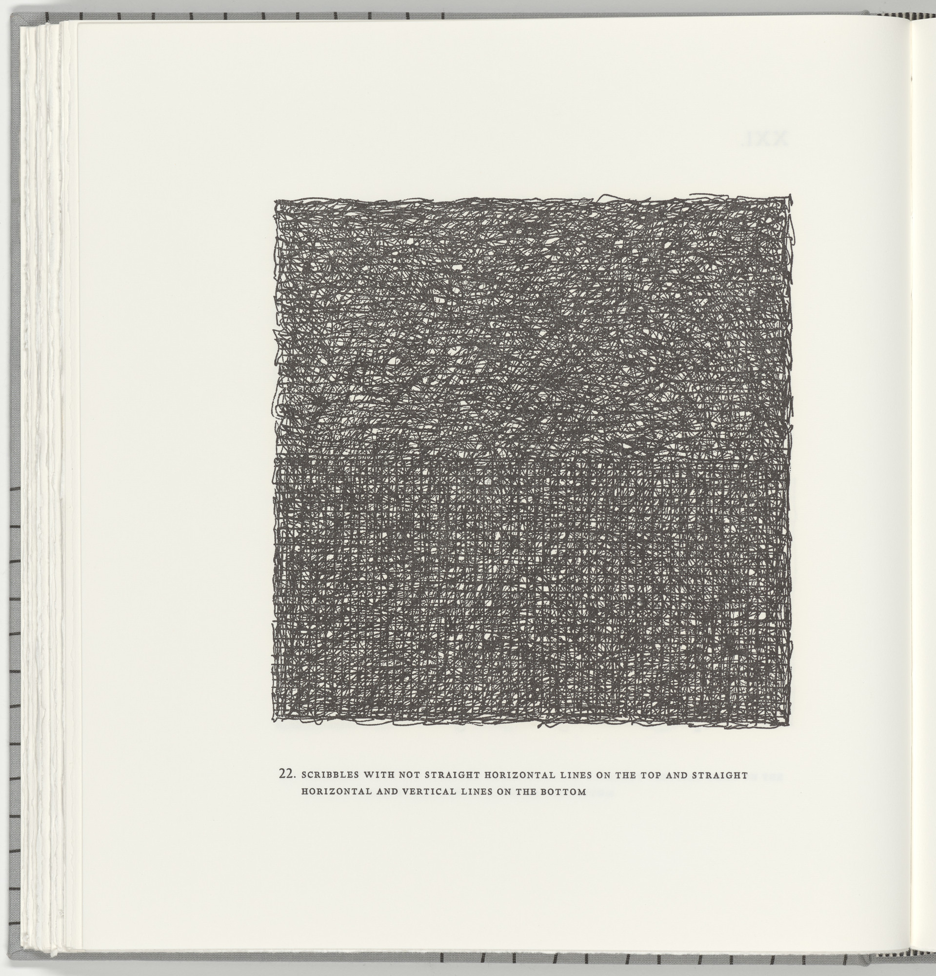 Sol LeWitt. Scribbles with Not Straight Horizontal Lines on the Top and Straight Horizontal and Vertical Lines on the Bottom (plate 22) from Squarings