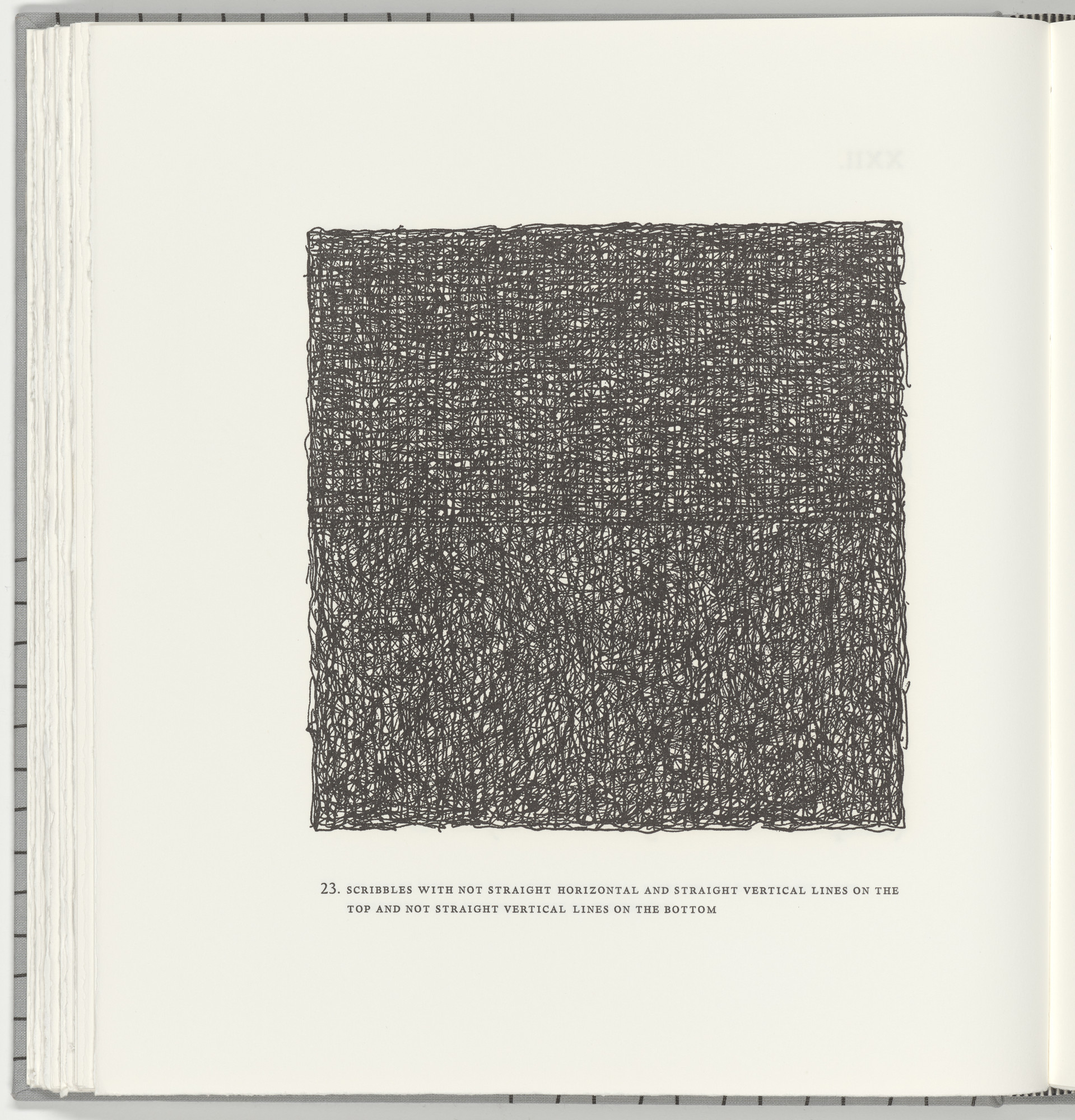 Sol LeWitt. Scribbles with Not Straight Horizontal and Straight Vertical Lines on the Top and Not Straight Vertical Lines on the Bottom (plate 23) from Squarings