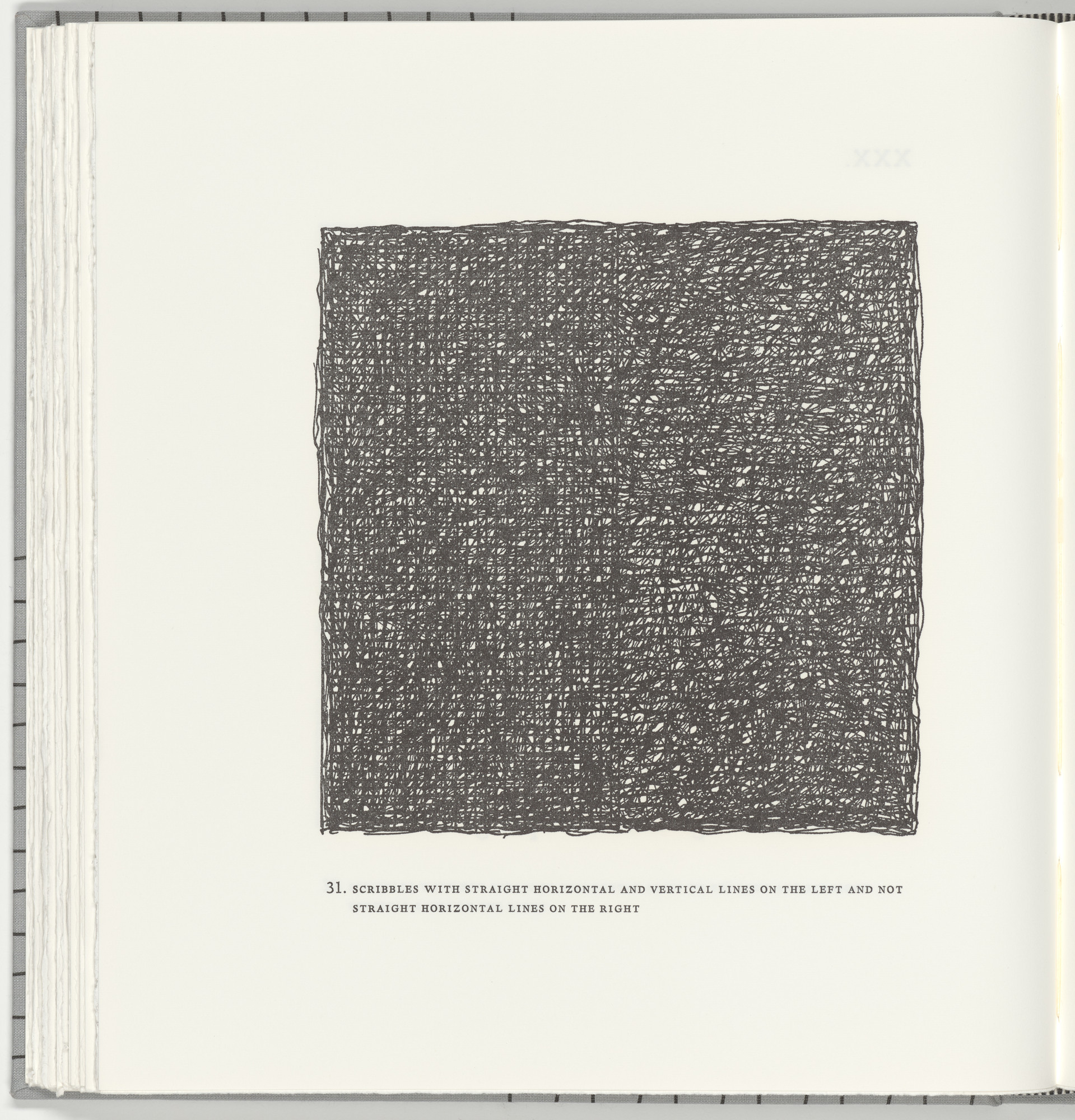 Sol LeWitt. Scribbles with Straight Horizontal and Vertical Lines on the Left and Not Straight Horizontal Lines on the Right (plate 31) from Squarings