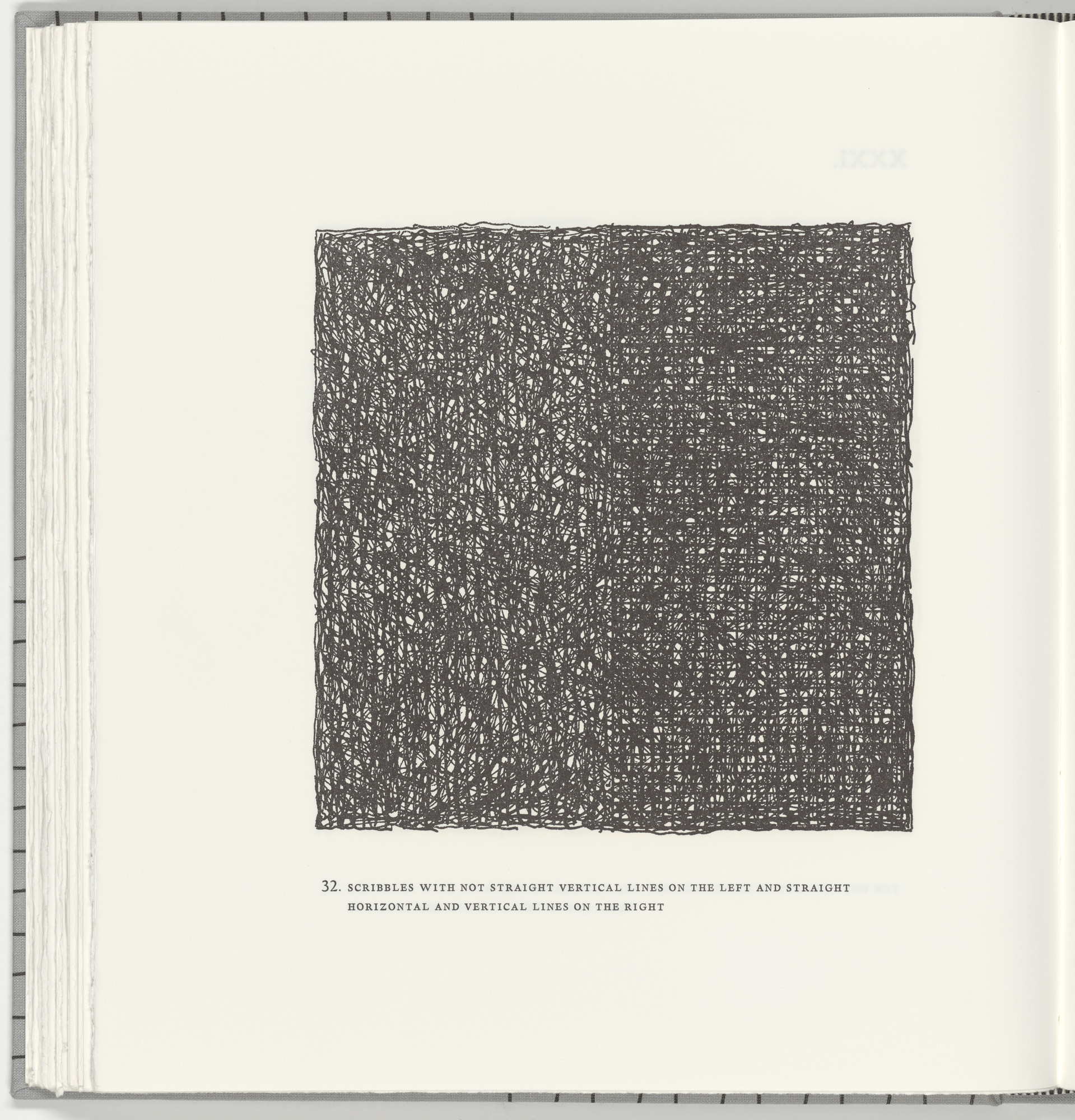 Sol LeWitt. Scribbles with Not Straight Vertical Lines on the Left and Straight Horizontal and Vertical Lines on the Right (plate 32) from Squarings