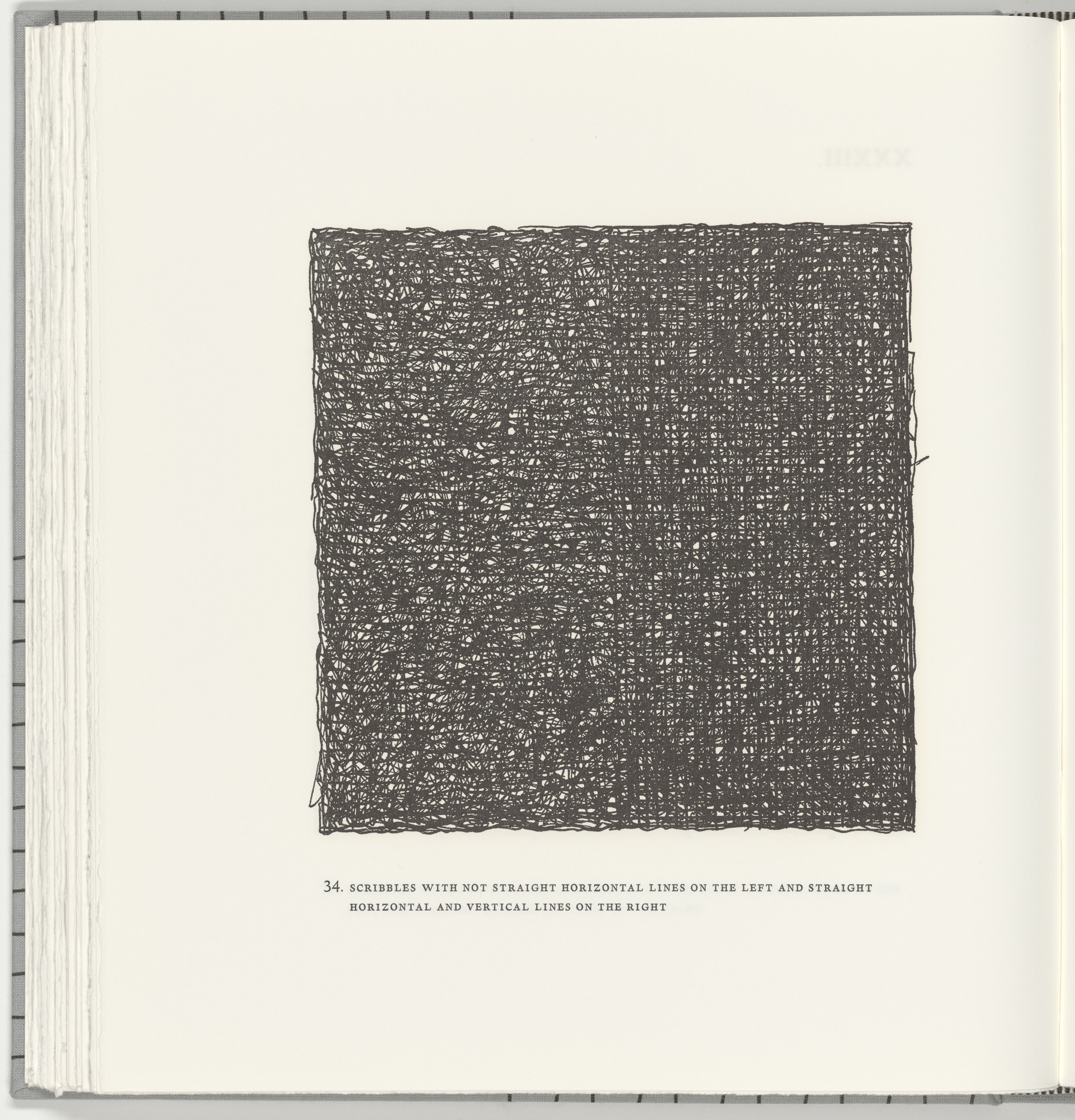Sol LeWitt. Scribbles with Not Straight Horizontal Lines on the Left and Straight Horizontal and Vertical Lines on the Right (plate 34) from Squarings