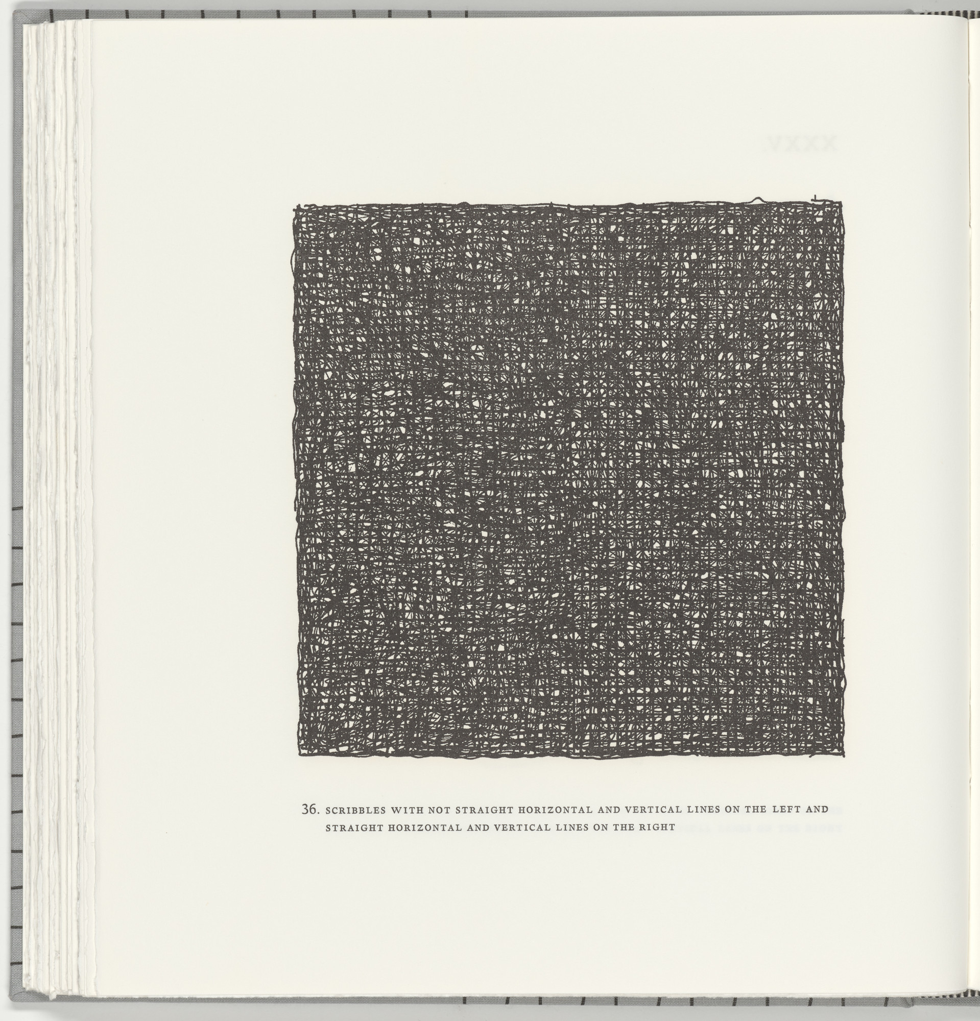 Sol LeWitt. Scribbles with Not Straight Horizontal and Vertical Lines on the Left and Straight Horizontal and Vertical Lines on the Right (plate 36) from Squarings