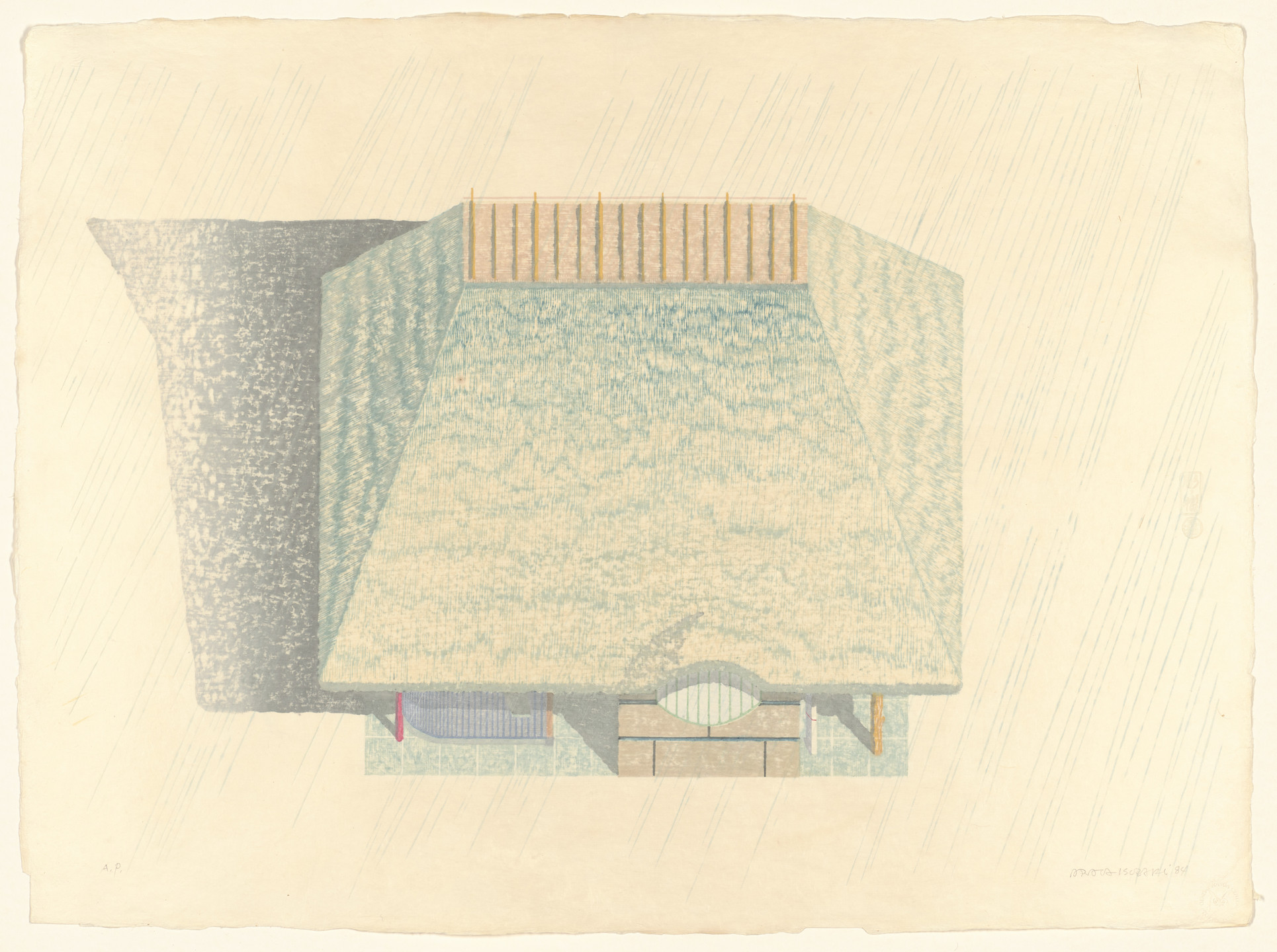 Arata Isozaki. Thatched Hut Folly project (Aerial perspective). 1984