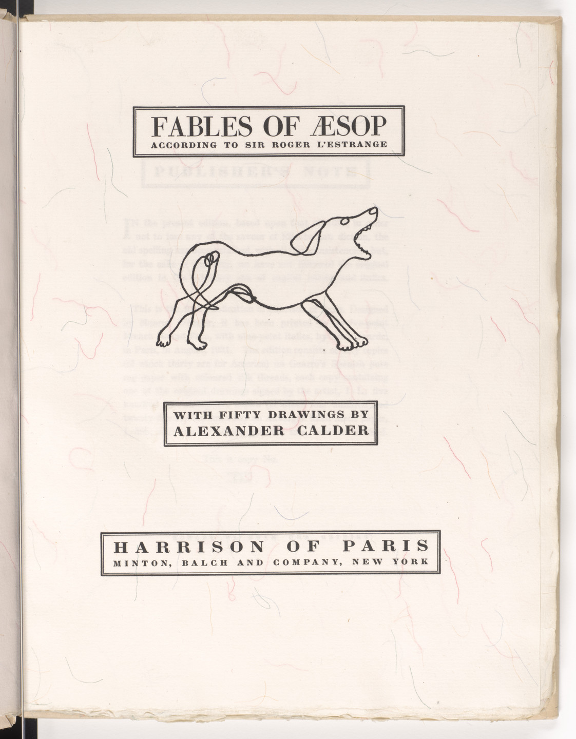 Alexander Calder. Title page (folio 4) from Fables of Aesop. 1931