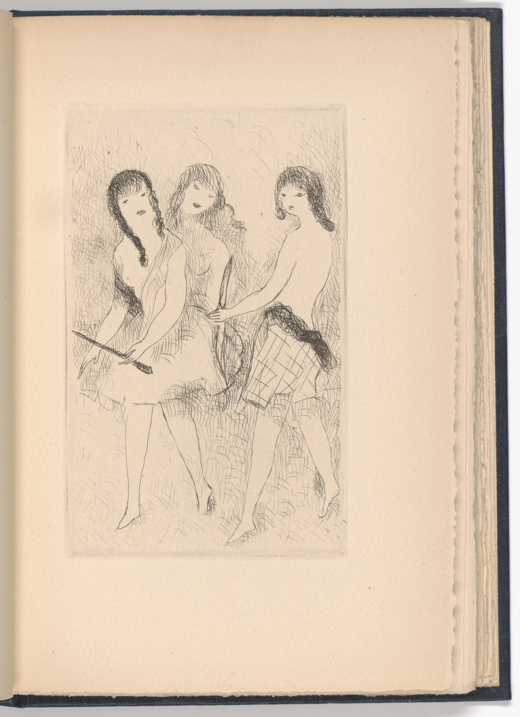 Marie Laurencin. Trois jeunes filles jouant à l'arc (Three Girls Playing Archery) (plate, folio before page 1) from Dix filles dans un pré (Ten Girls in a Meadow). 1926