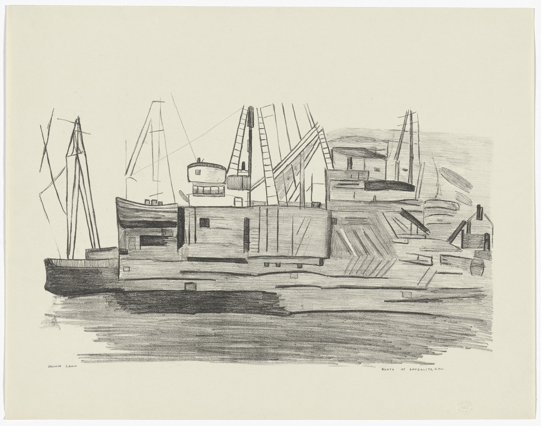 Jennie Lewis. Boats at Sausalito, California. 1940