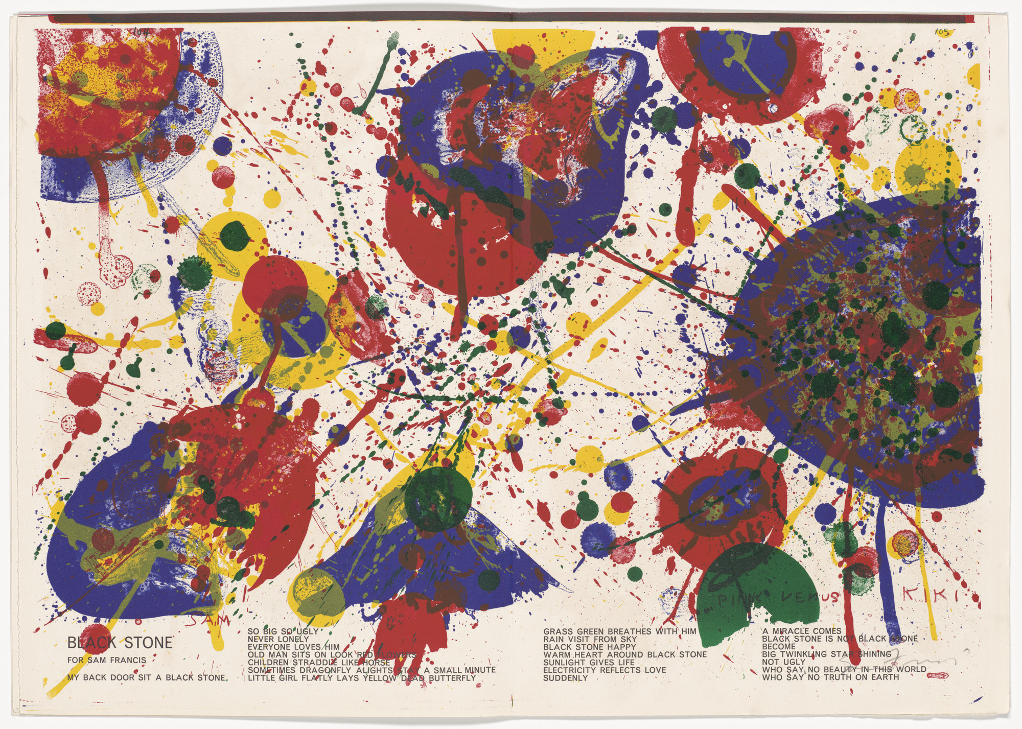 Sam Francis. Pink Venus Kiki (double page headpiece, pages 104 and 105) from 1¢ Life