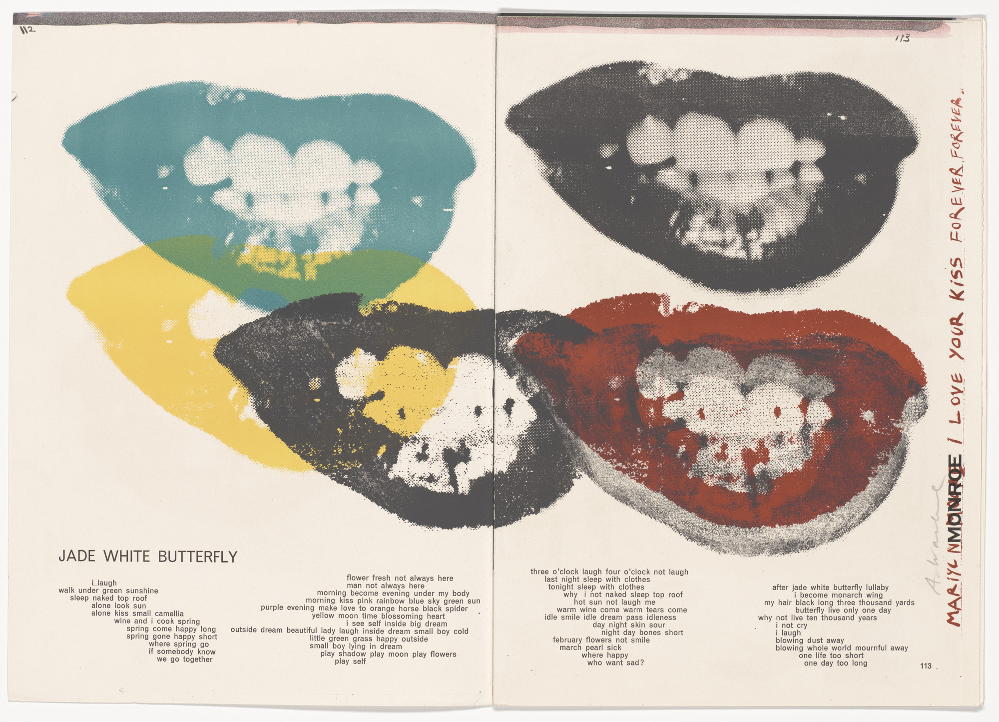 Andy Warhol Marilyn Monroe I Love Your Kiss Forever Forever Double Page Headpiece Pages 112 And 113 From 1 Life 1964 Moma