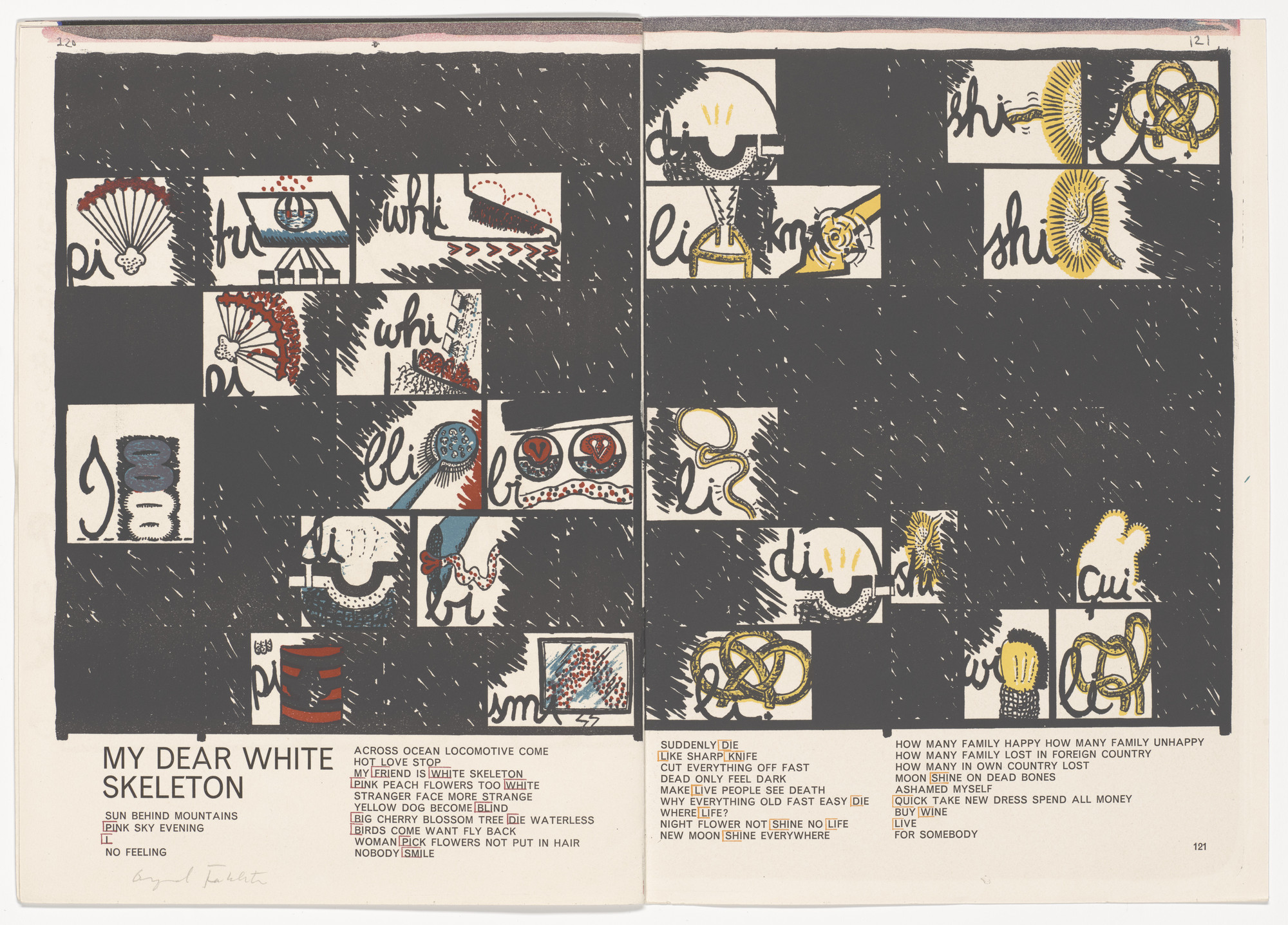 Öyvind Fahlström. Double page headpiece (pages 120 and 121) from 1¢ Life. 1964