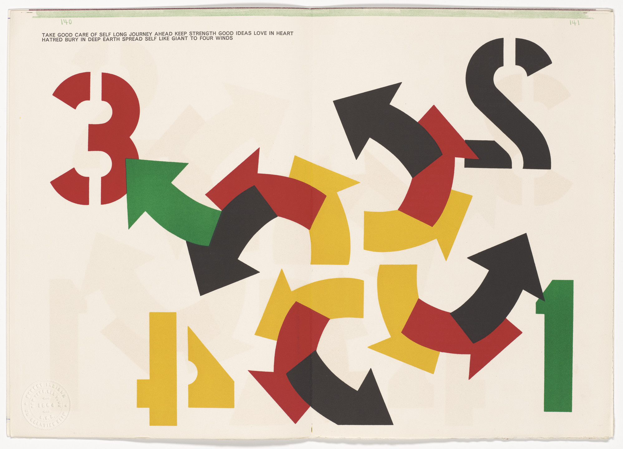 Robert Indiana. The Four Winds (double page tailpiece, pages 140 and 141) from 1¢ Life. 1964