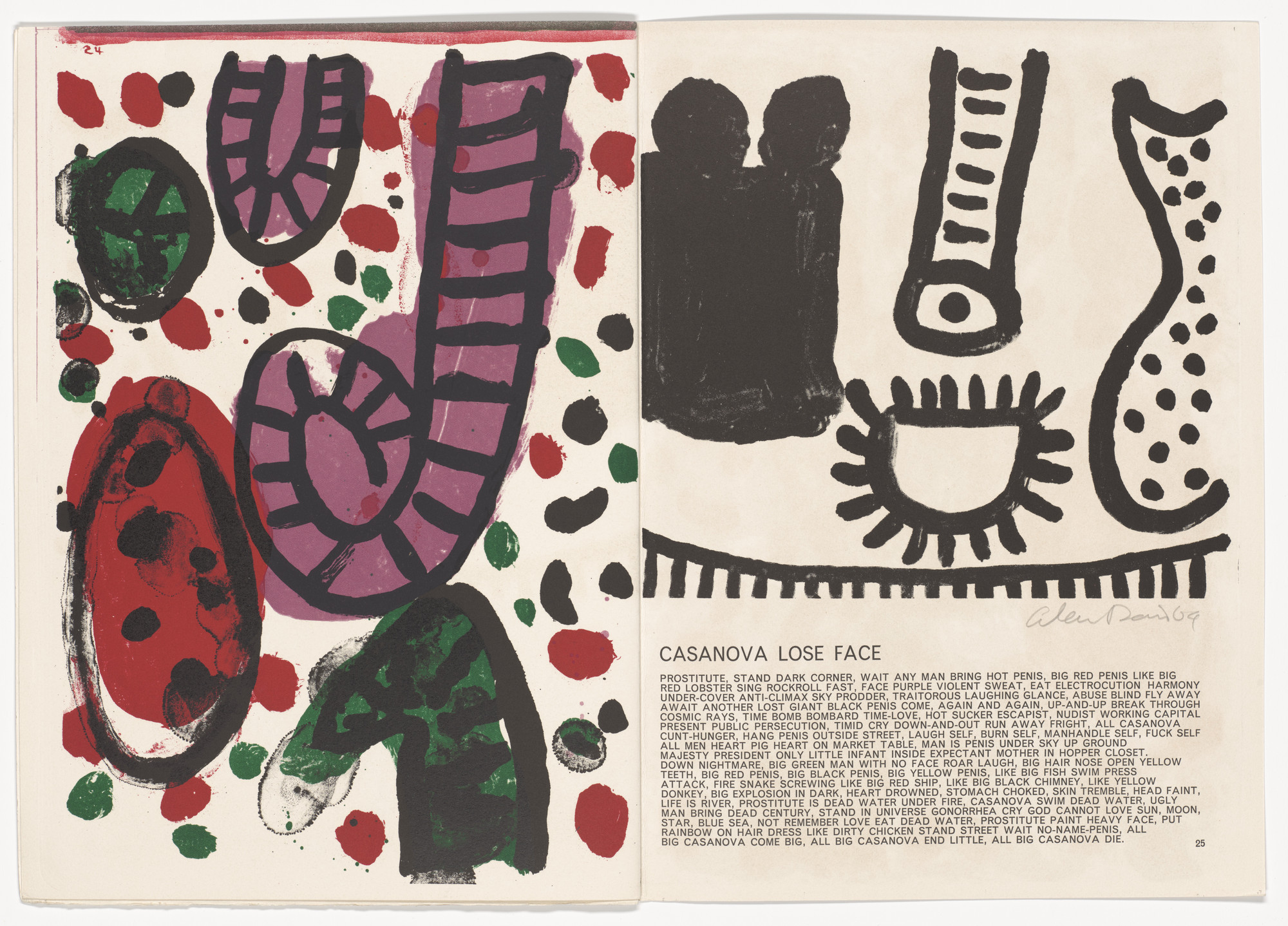 Alan Davie. Double page in-text plate (pages 24 and 25) from 1¢ Life. 1964