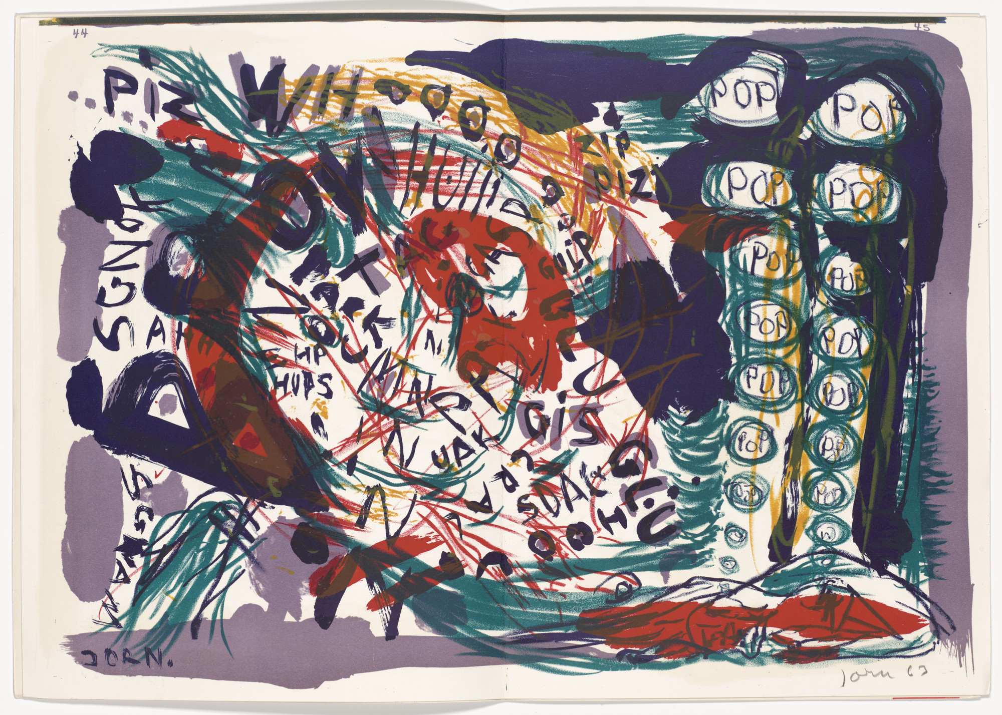 Asger Jorn. Double page plate (pages 44 and 45) from 1¢ Life