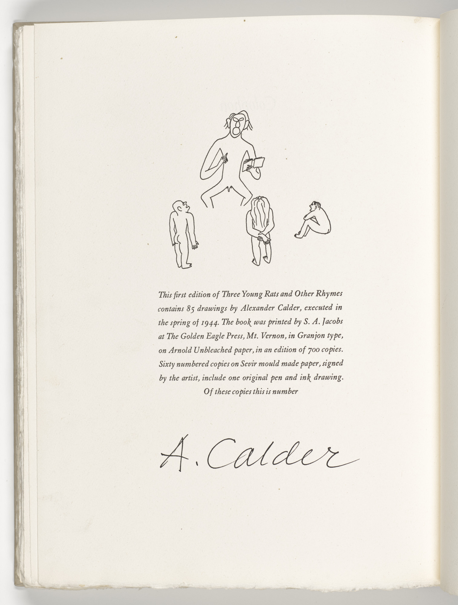 Alexander Calder. Headpiece (colophon) from Three Young Rats and Other Rhymes