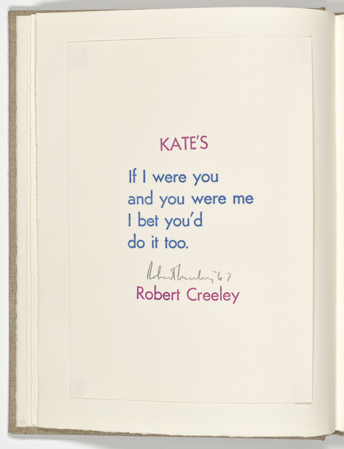 Robert Creeley. Kate&#39;s (folio 2 verso) from Stamped Indelibly. 1967