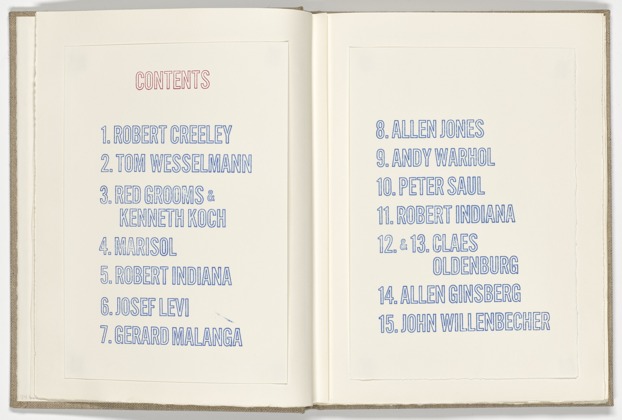 Various Artists, Robert Creeley, Allen Ginsberg, Red Grooms, Robert Indiana, Allen Jones, Kenneth Koch, Josef Levi, Gerard Malanga, Marisol (Marisol Escobar), Claes Oldenburg, Peter Saul, Andy Warhol, Tom Wesselmann, John Willenbecher. Stamped Indelibly. 1967