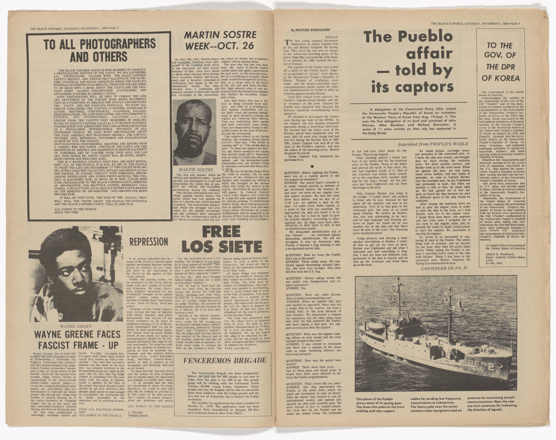 Emory Douglas. The Black Panther Newspaper, vol. 3, no. 28 (Bobby &amp; Huey: Politcal Prisoners of USA Fascism). 1969