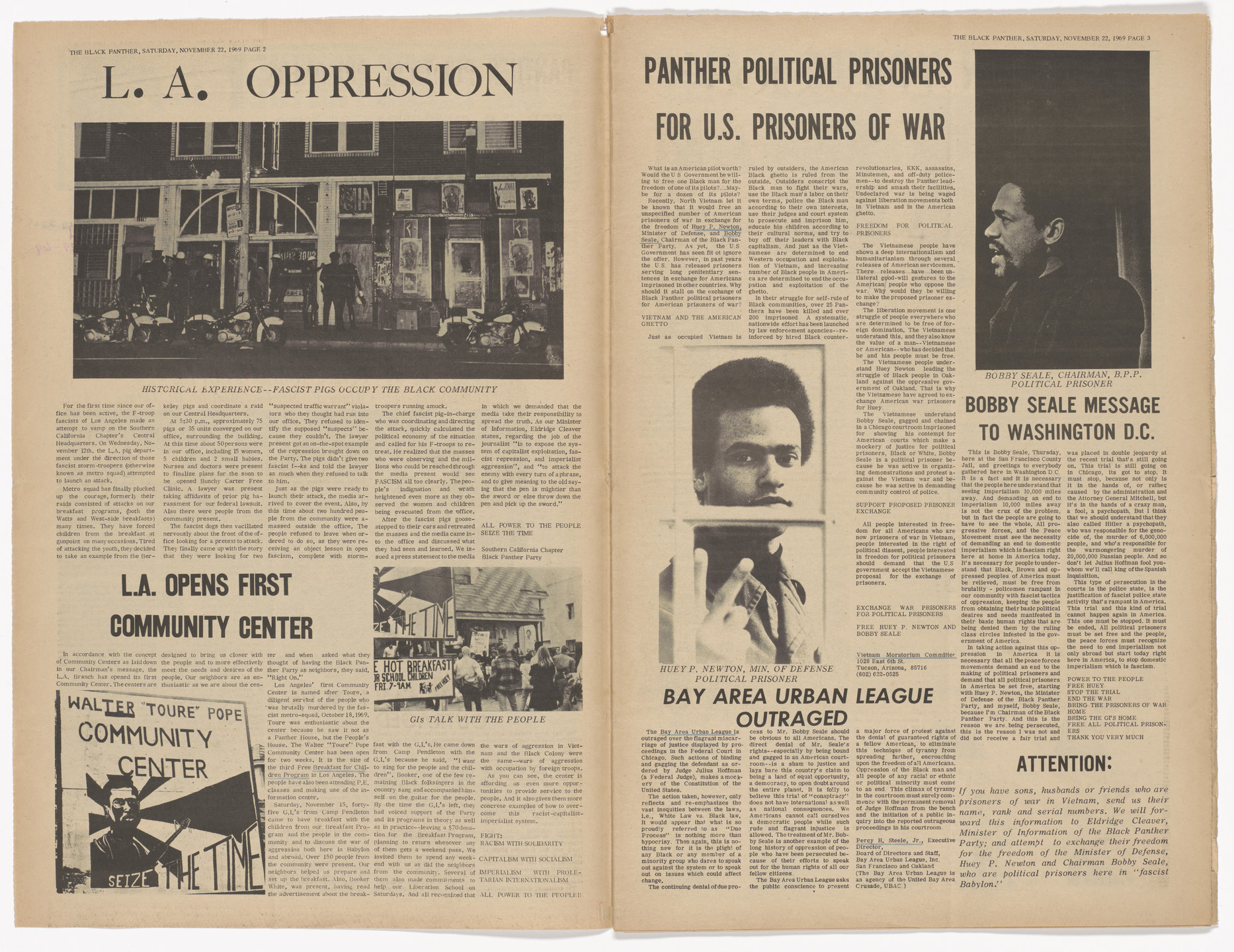 Emory Douglas. The Black Panther Newspaper, vol. 3, no. 31 (Even the peace movement doesn't compromise our defense principle). 1969
