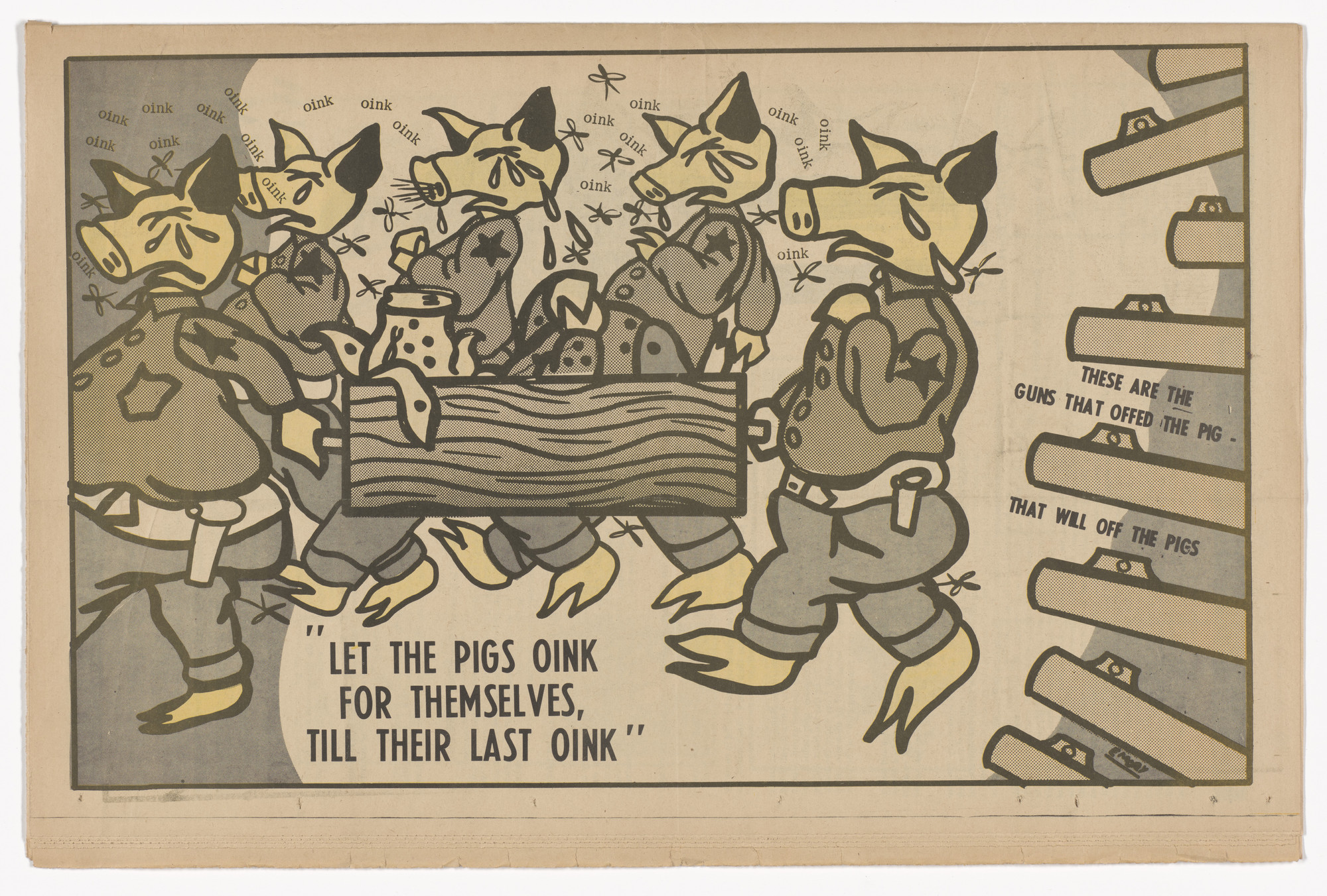 Emory Douglas. The Black Panther Newspaper, vol. 3, no. 31 (Even the peace movement doesn't compromise our defense principle). 1969