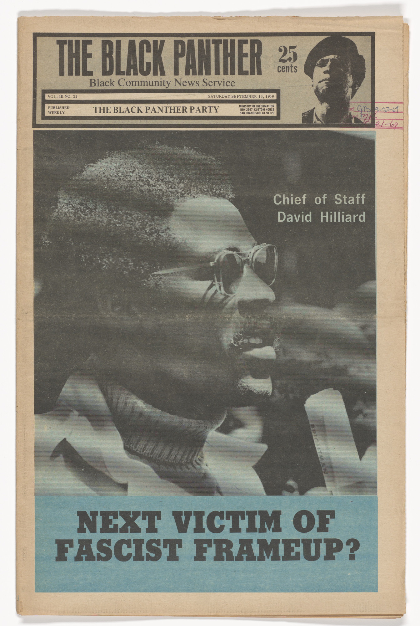 Emory Douglas. The Black Panther Newspaper, vol. 3, no. 21, Next victim ...