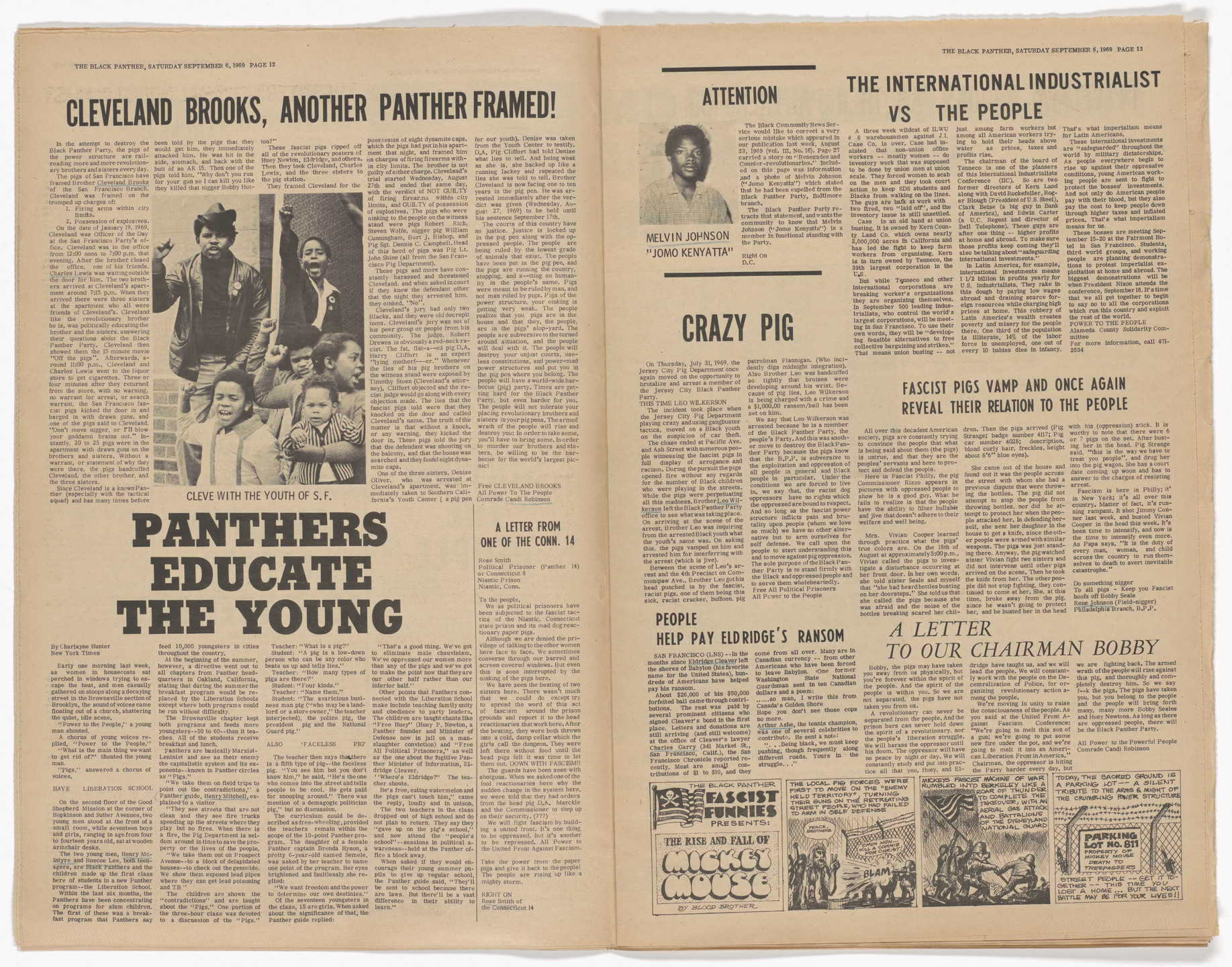 Emory Douglas, Yolanda Lopez. The Black Panther Newspaper, vol. 3, no. 20 (Huey Newton, Eldridge Cleaver, Bobby Seale). 1969
