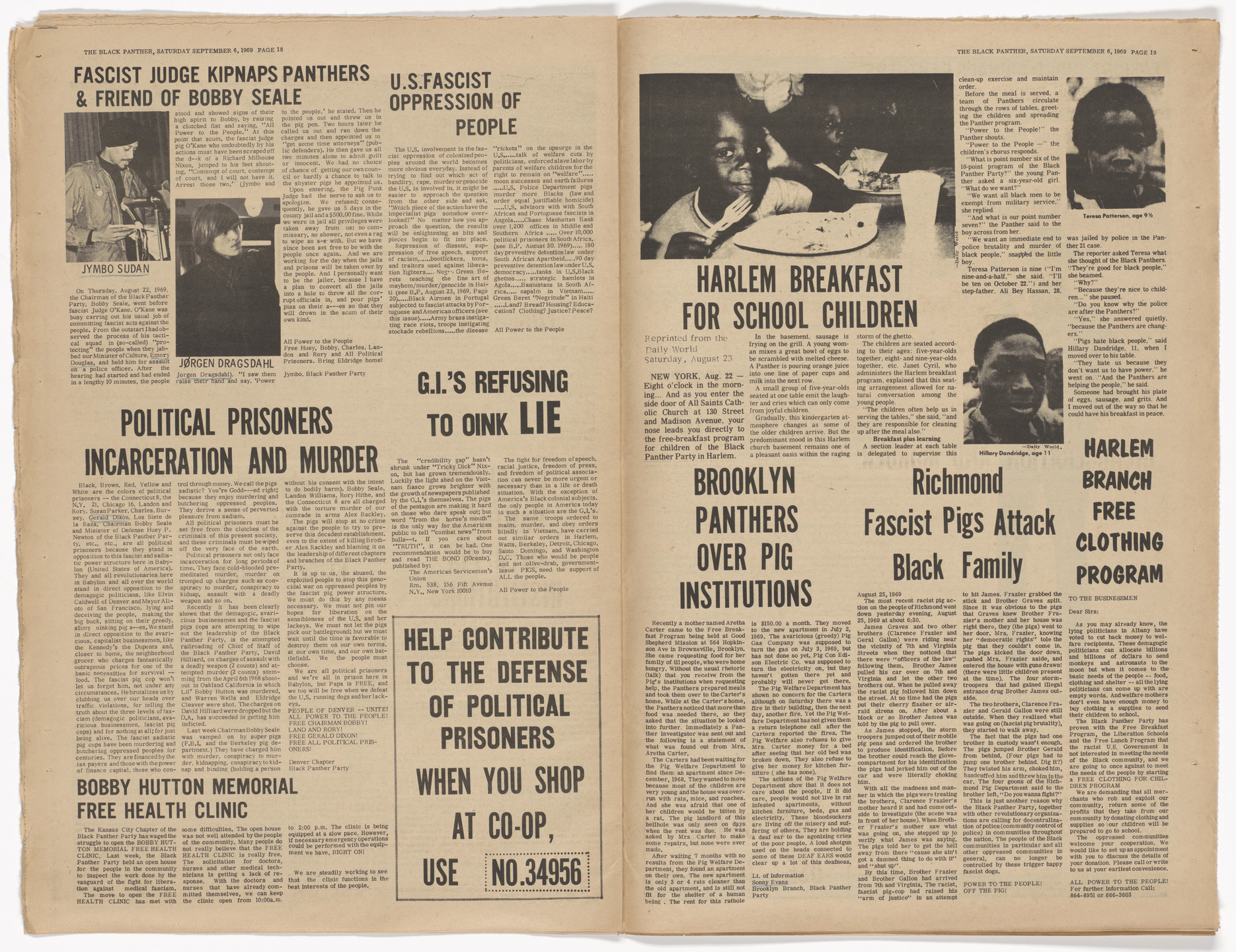 Emory Douglas, Yolanda Lopez. The Black Panther Newspaper, vol. 3, no. 20 (Huey Newton, Eldridge Cleaver, Bobby Seale). 1969
