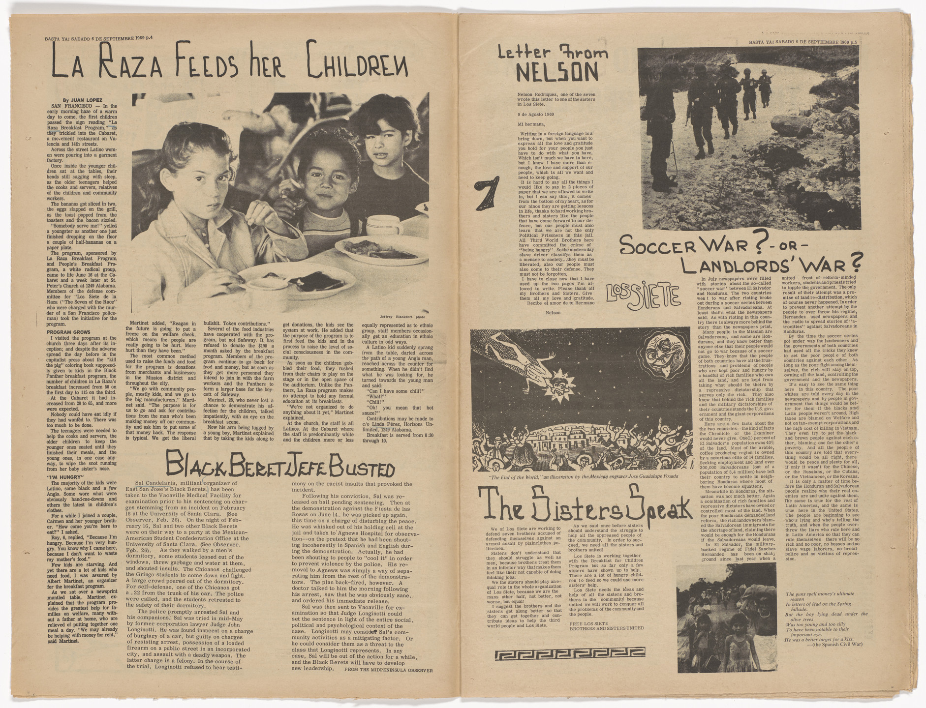Emory Douglas, Yolanda Lopez. The Black Panther Newspaper, vol. 3, no. 20 (Huey Newton, Eldridge Cleaver, Bobby Seale). 1969