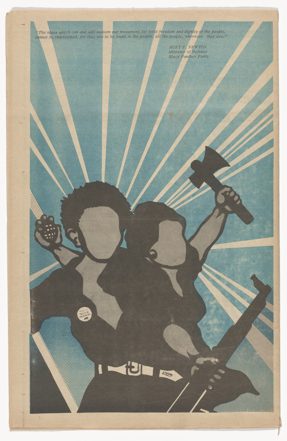 Emory Douglas. The Black Panther Newspaper, vol. 4, no.10 (Happy birthday Huey). 1970