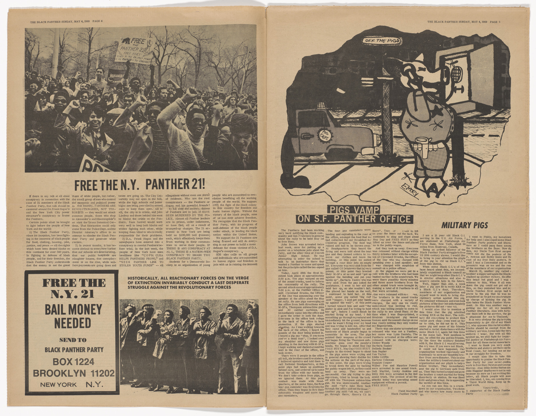 Emory Douglas. The Black Panther Newspaper, vol. 3, no. 2 (Free Huey). 1969