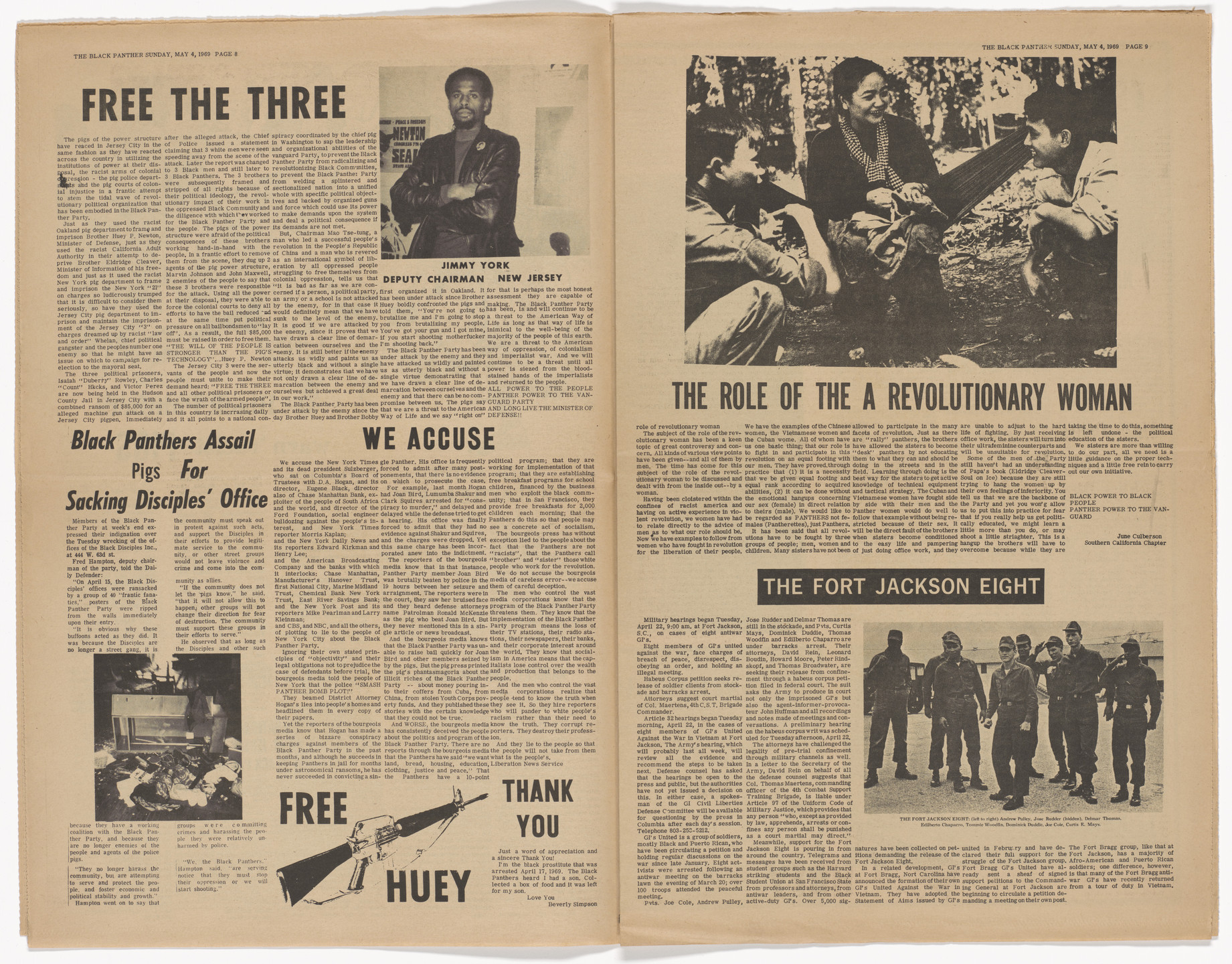 Emory Douglas. The Black Panther Newspaper, vol. 3, no. 2 (Free Huey). 1969