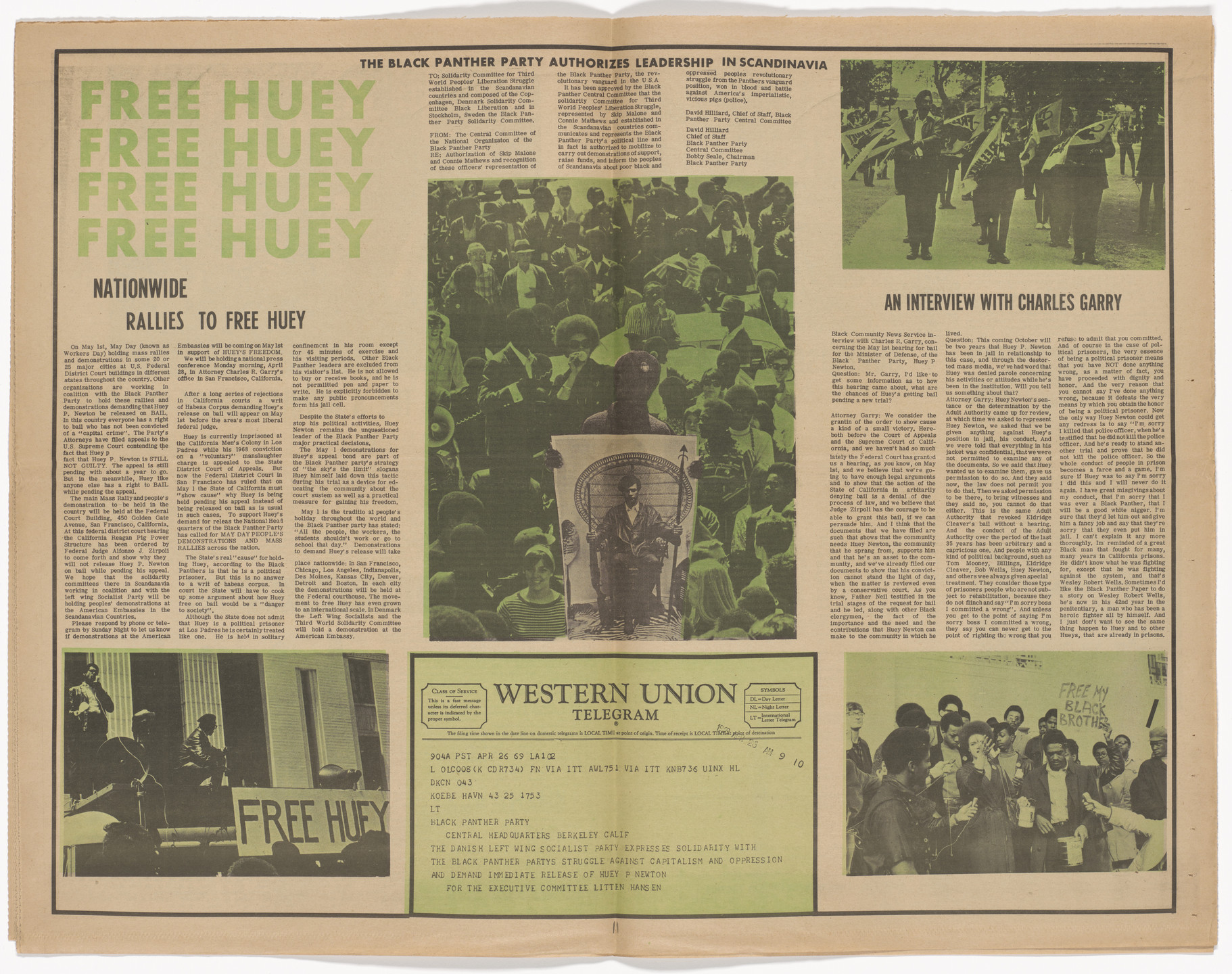 Emory Douglas. The Black Panther Newspaper, vol. 3, no. 2 (Free Huey). 1969