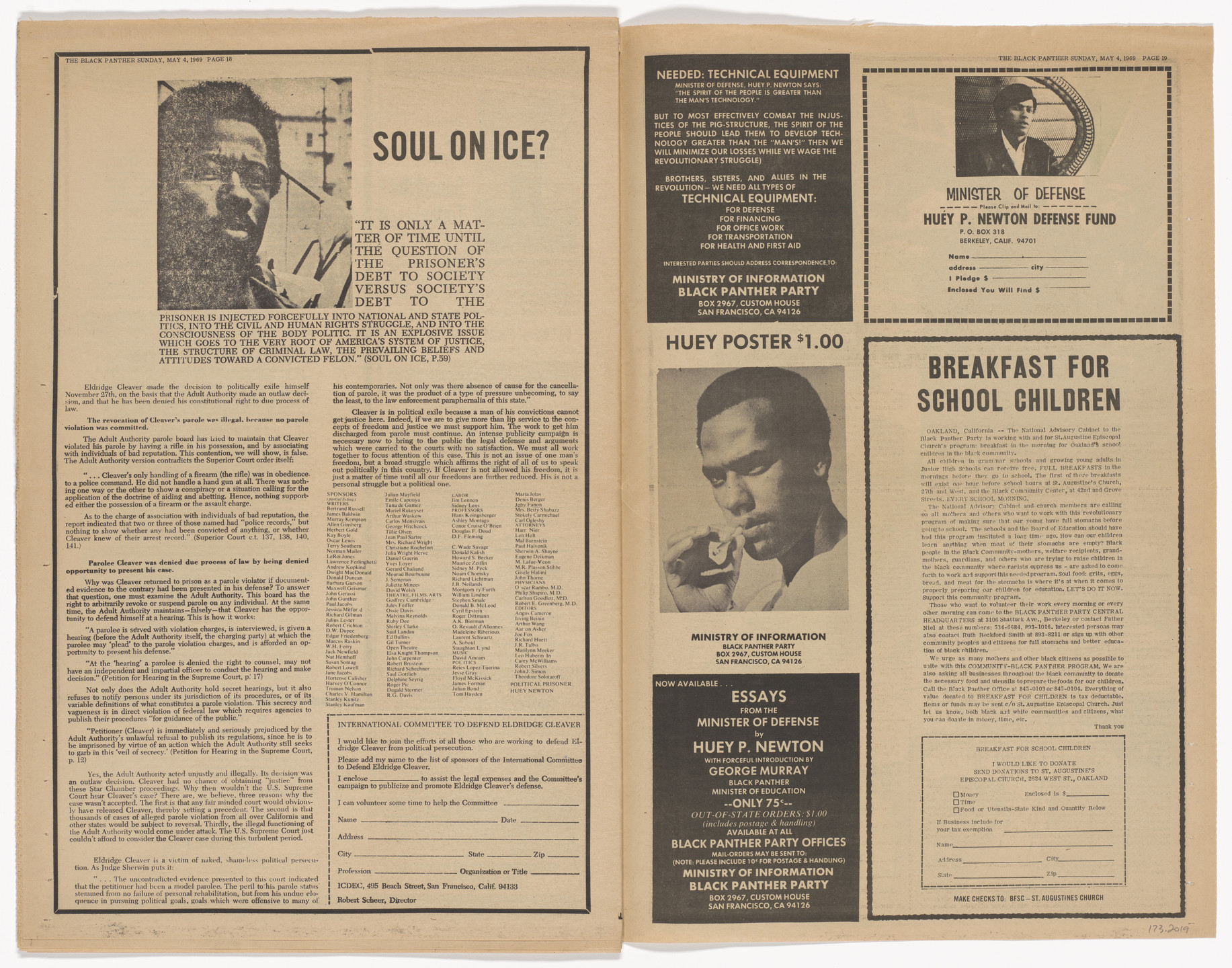 Emory Douglas. The Black Panther Newspaper, vol. 3, no. 2 (Free Huey). 1969