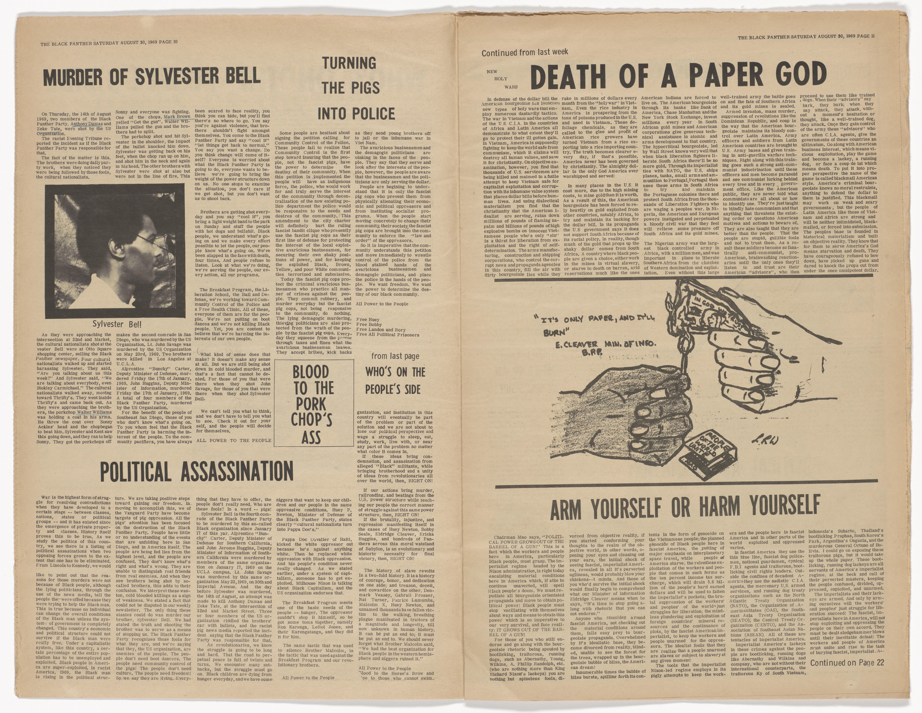 Emory Douglas. The Black Panther Newspaper, vol. 3, no. 19 (Kidnapped). 1969
