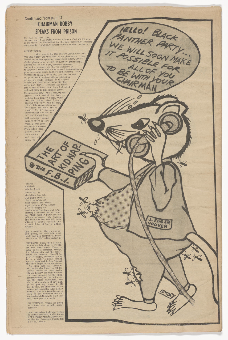 Emory Douglas. The Black Panther Newspaper, vol. 3, no. 19 (Kidnapped). 1969