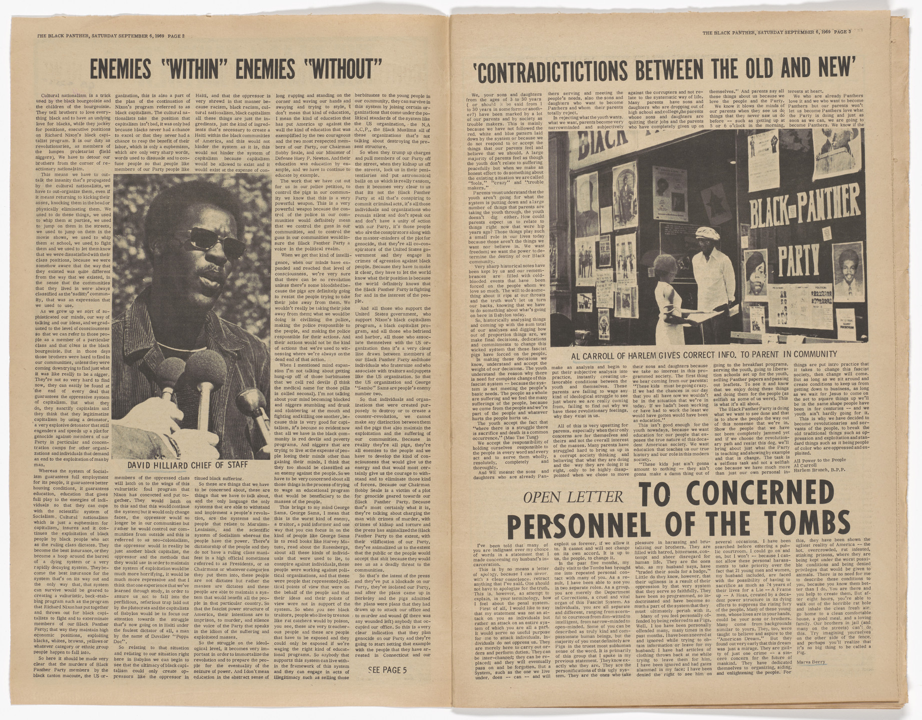 Emory Douglas, Yolanda Lopez. The Black Panther Newspaper, vol. 3, no. 20 (Huey Newton, Eldridge Cleaver, Bobby Seale). 1969