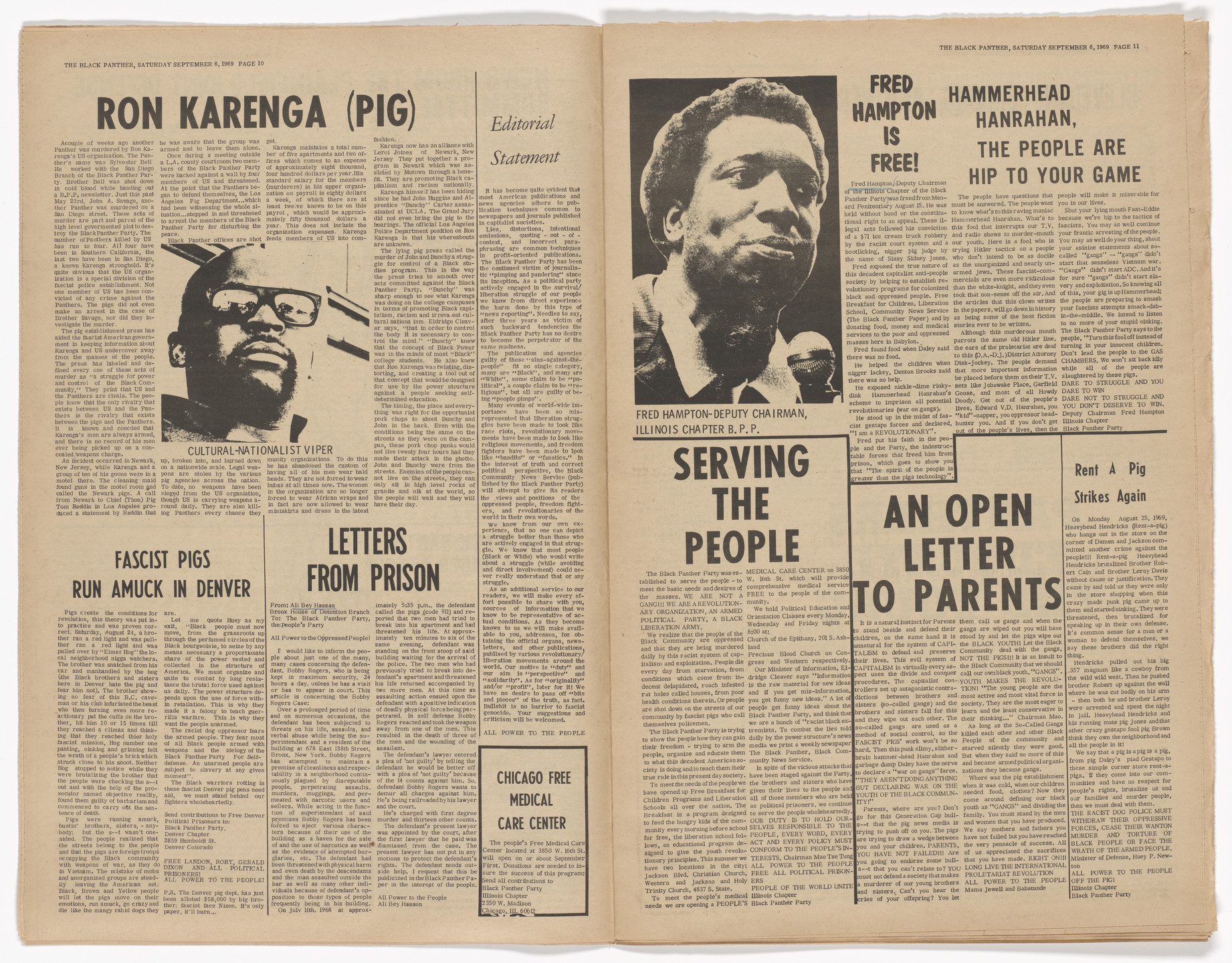 Emory Douglas, Yolanda Lopez. The Black Panther Newspaper, vol. 3, no. 20 (Huey Newton, Eldridge Cleaver, Bobby Seale). 1969