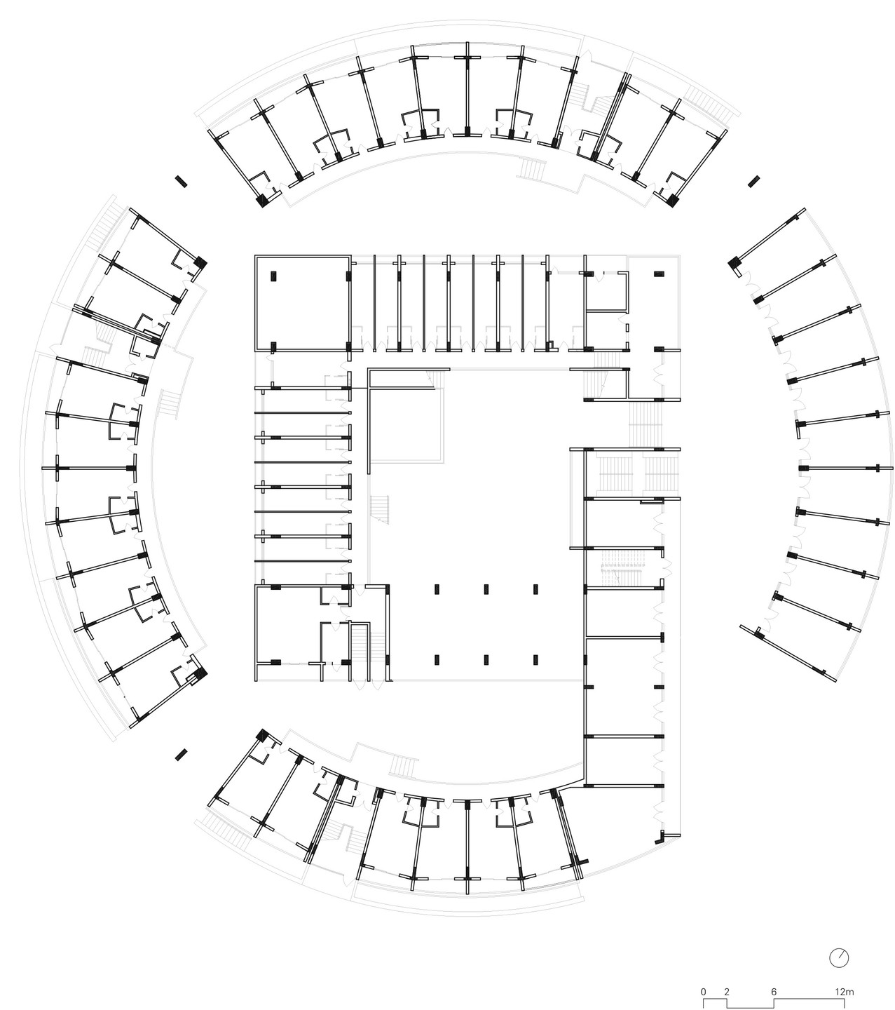 Xiao Du Liu, Yan Meng, Hui Wang. Tulou Collective Housing, Nanhai, Guandong, China (First floor plan). 2005–2008