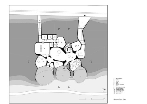 Li Hu, Huang Wenjing. UCCA Dune Art Museum, Aranya, Hebei, China (Ground floor plan). 2015–2018